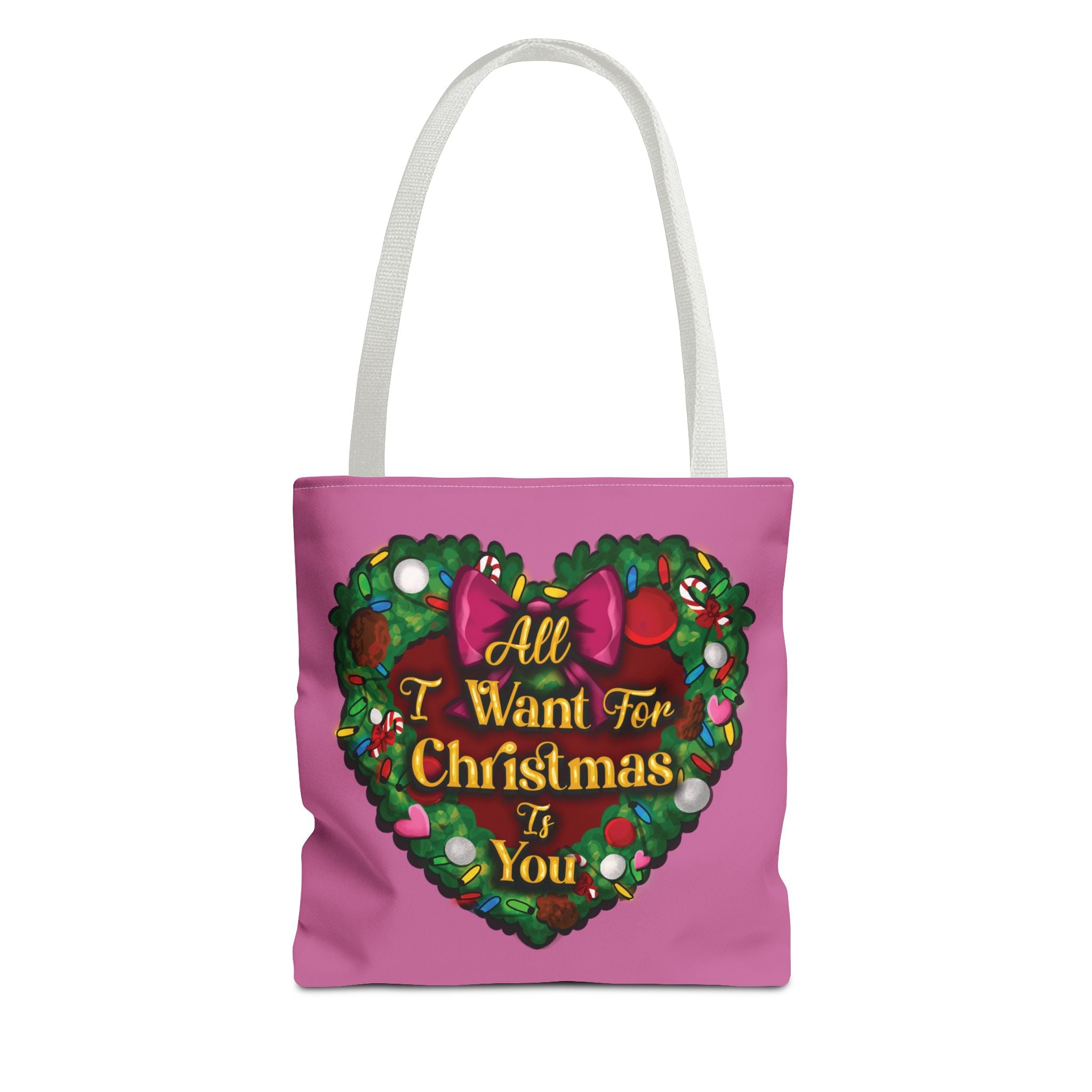 Christmas Heart Wreath Tote Bag — "All I Want for Christmas Is You"