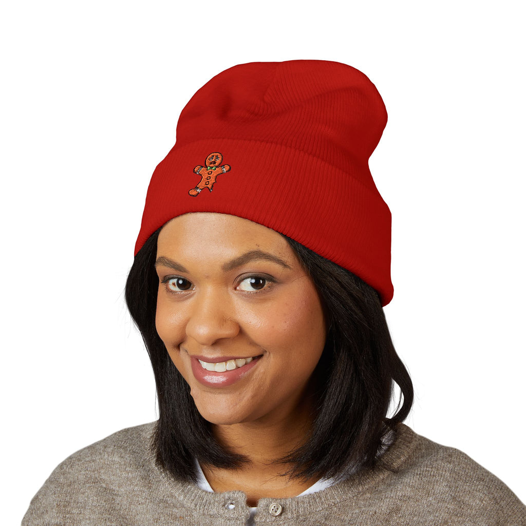 Gingerbread Embroidered Cuffed Beanie