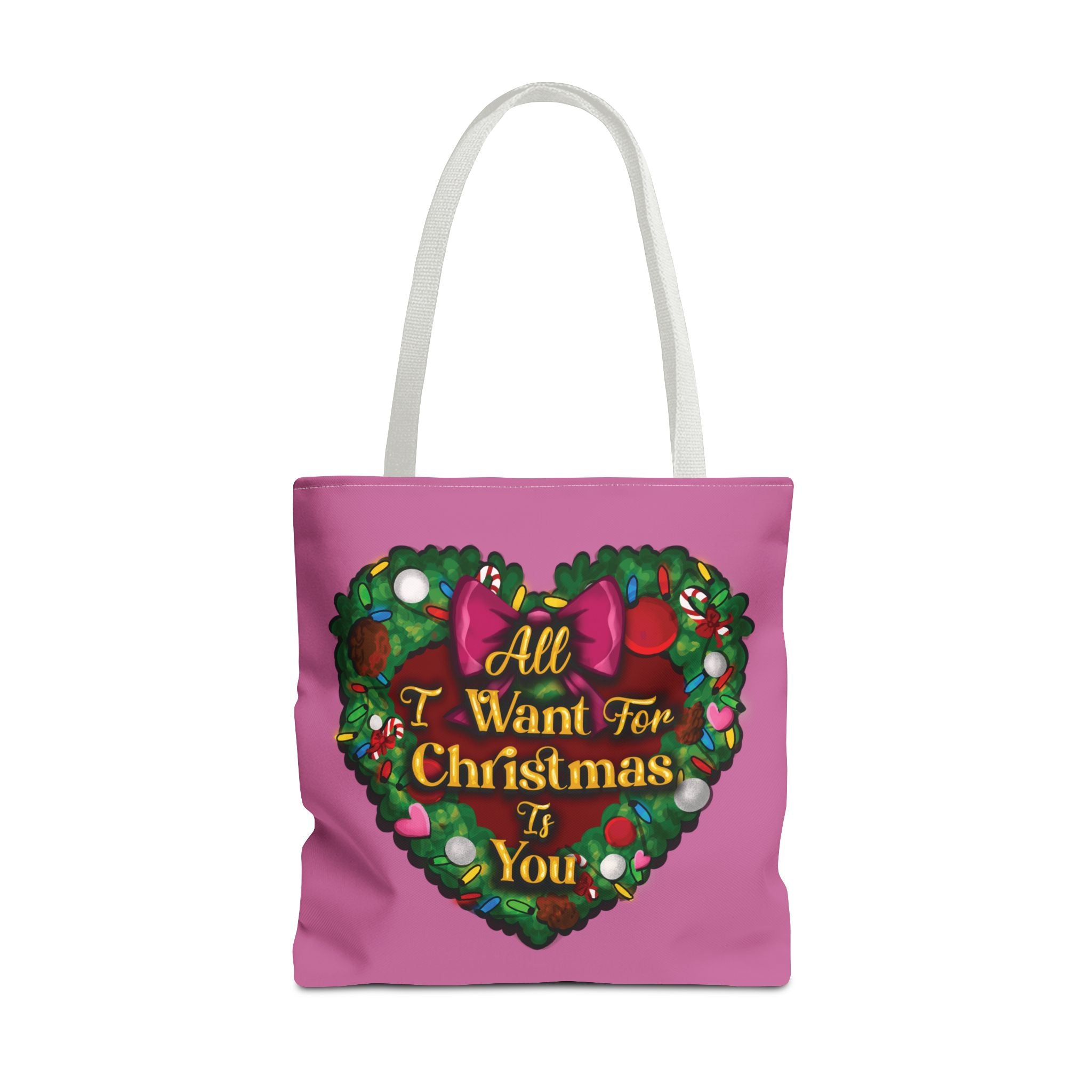 Christmas Heart Wreath Tote Bag — "All I Want for Christmas Is You"