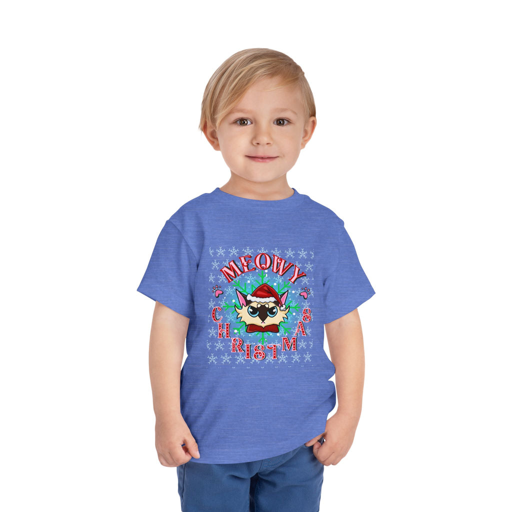 Meowy Christmas Toddler Tee — Cute Santa Cat Holiday Shirt