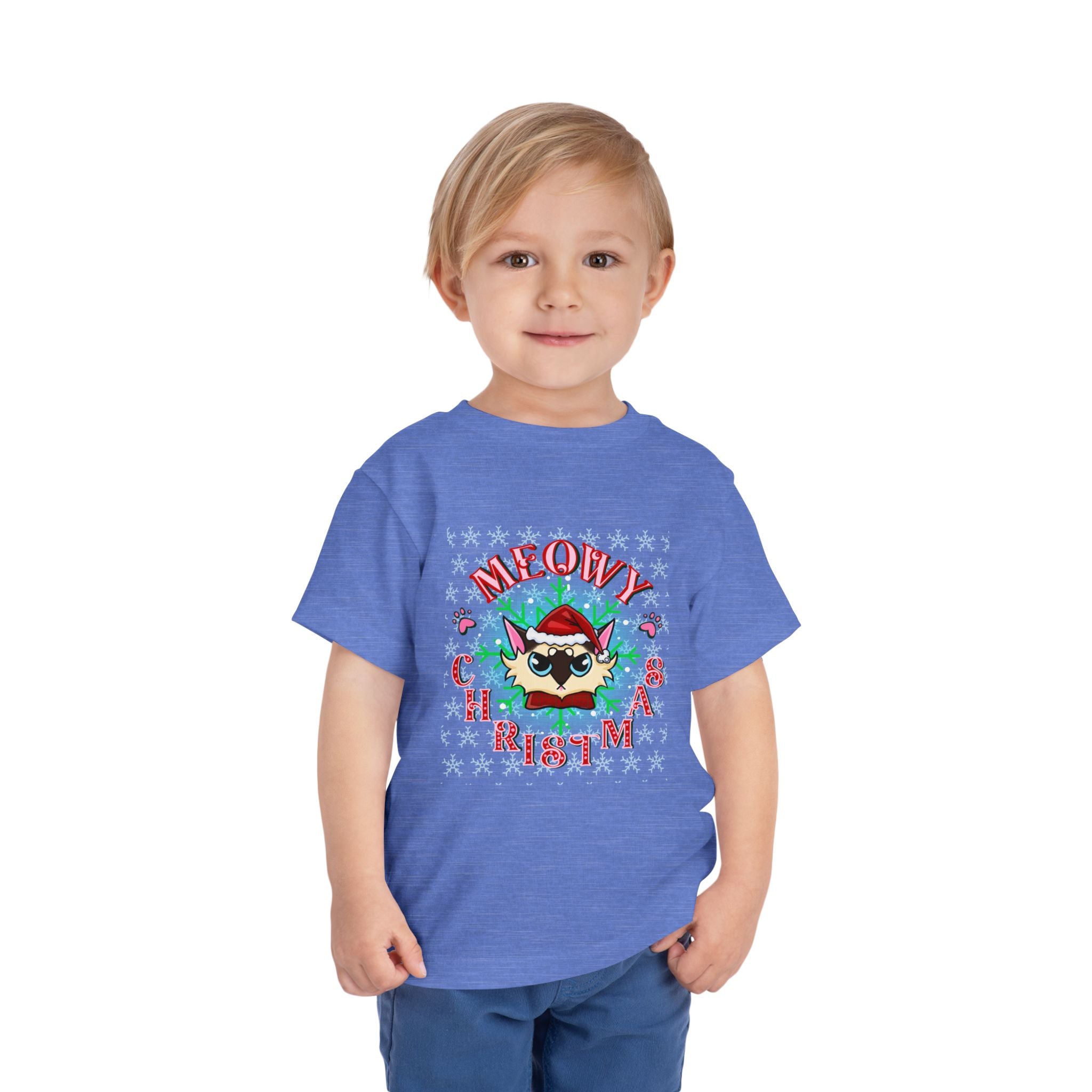 Meowy Christmas Toddler Tee — Cute Santa Cat Holiday Shirt
