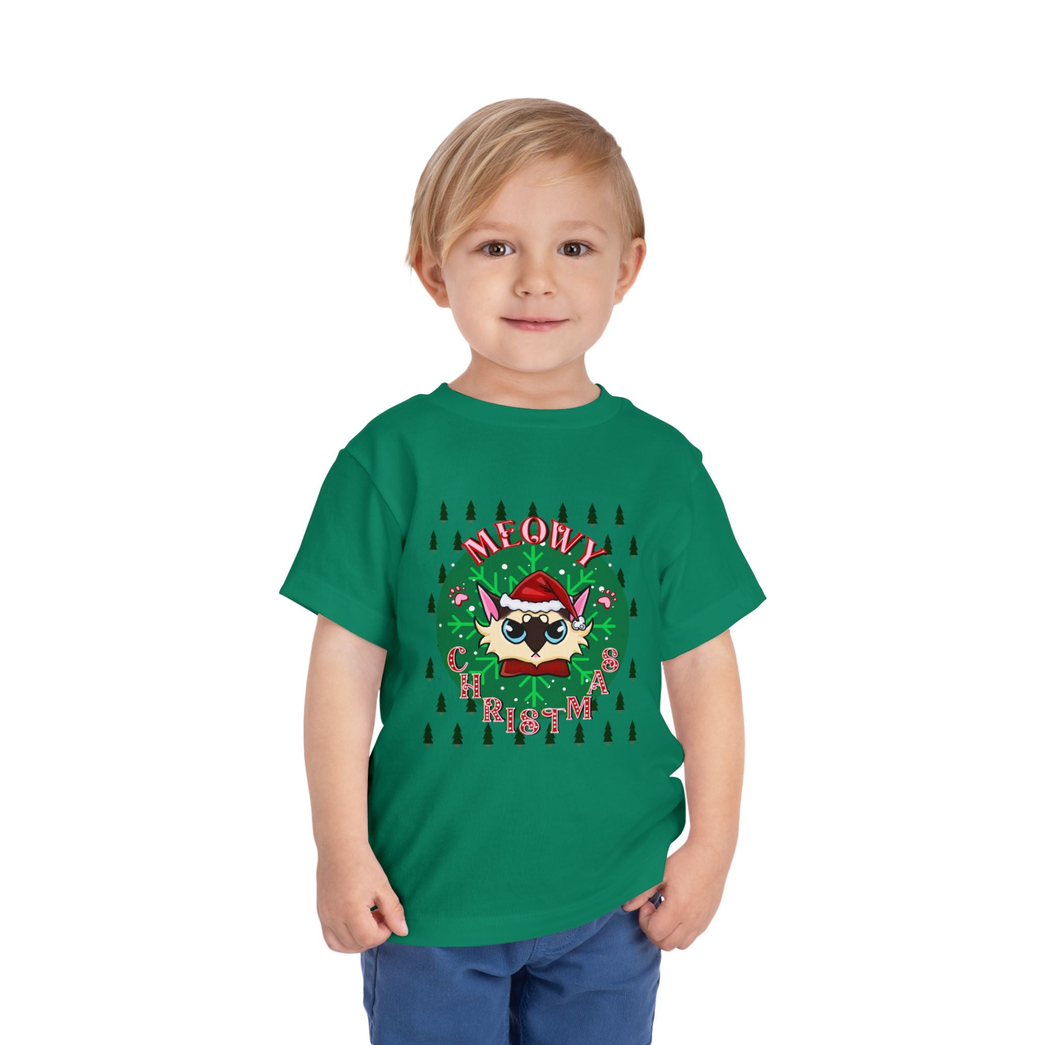 Meowy Christmas Toddler Tee — Cute Santa Cat Holiday Shirt