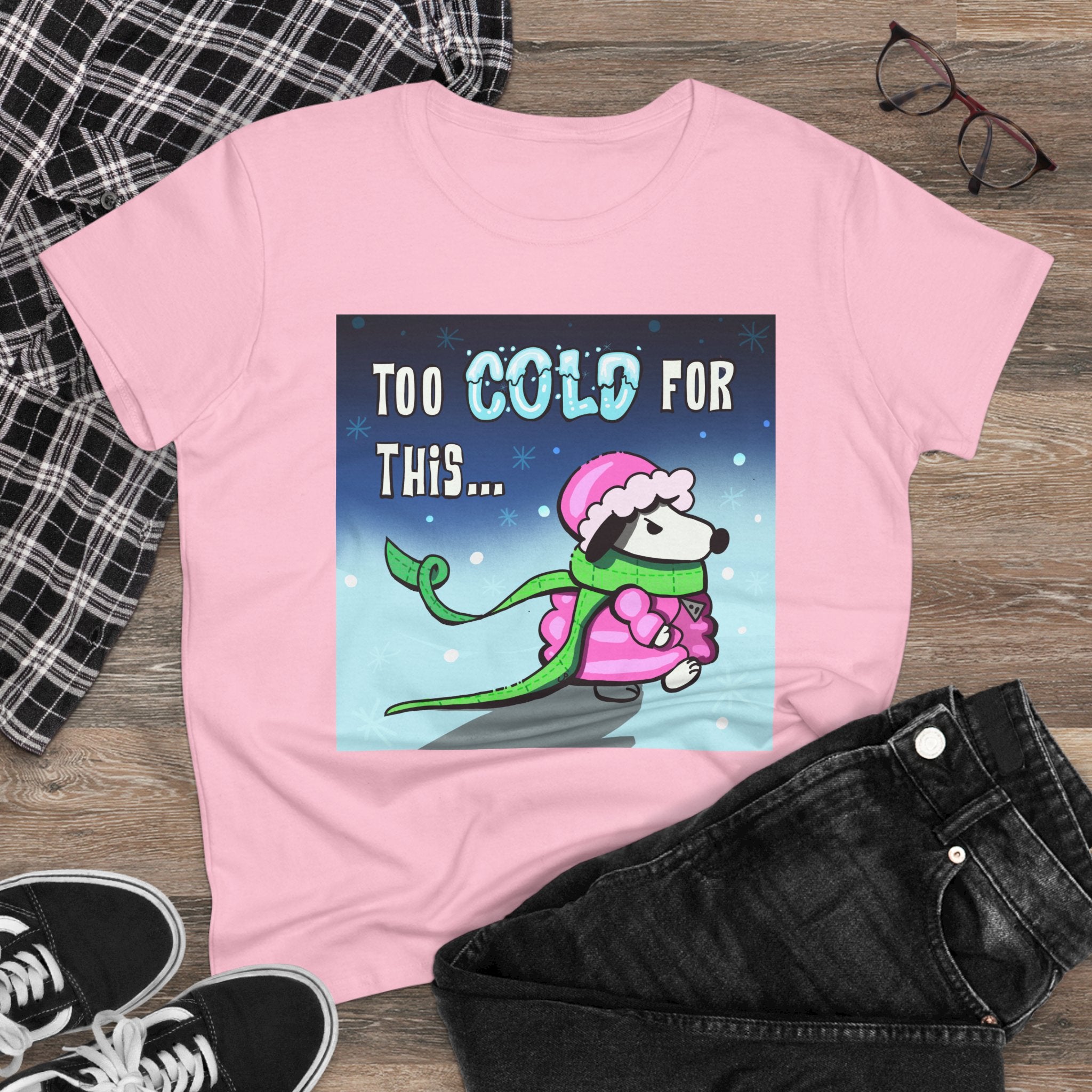 “Too Cold For This” T-Shirt — Cute Winter Graphic Tee for Women