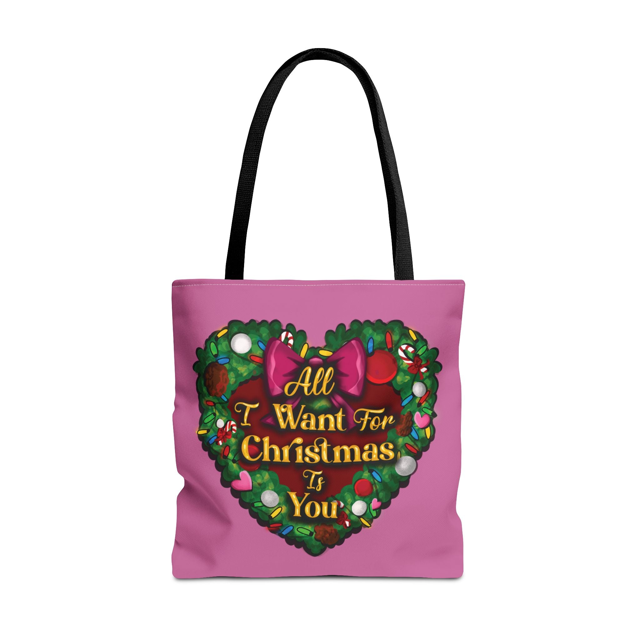 Christmas Heart Wreath Tote Bag — "All I Want for Christmas Is You"