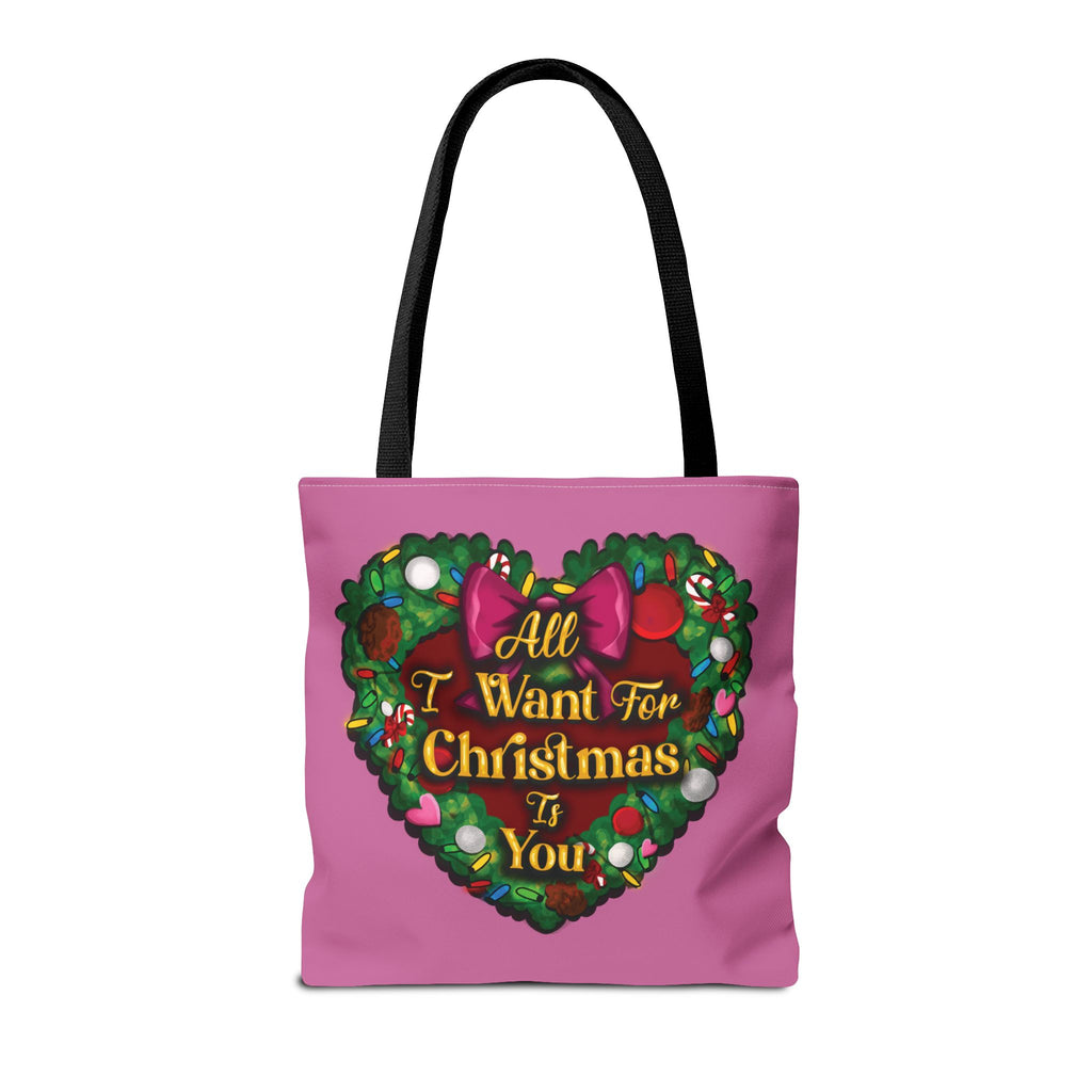 Christmas Heart Wreath Tote Bag — "All I Want for Christmas Is You"