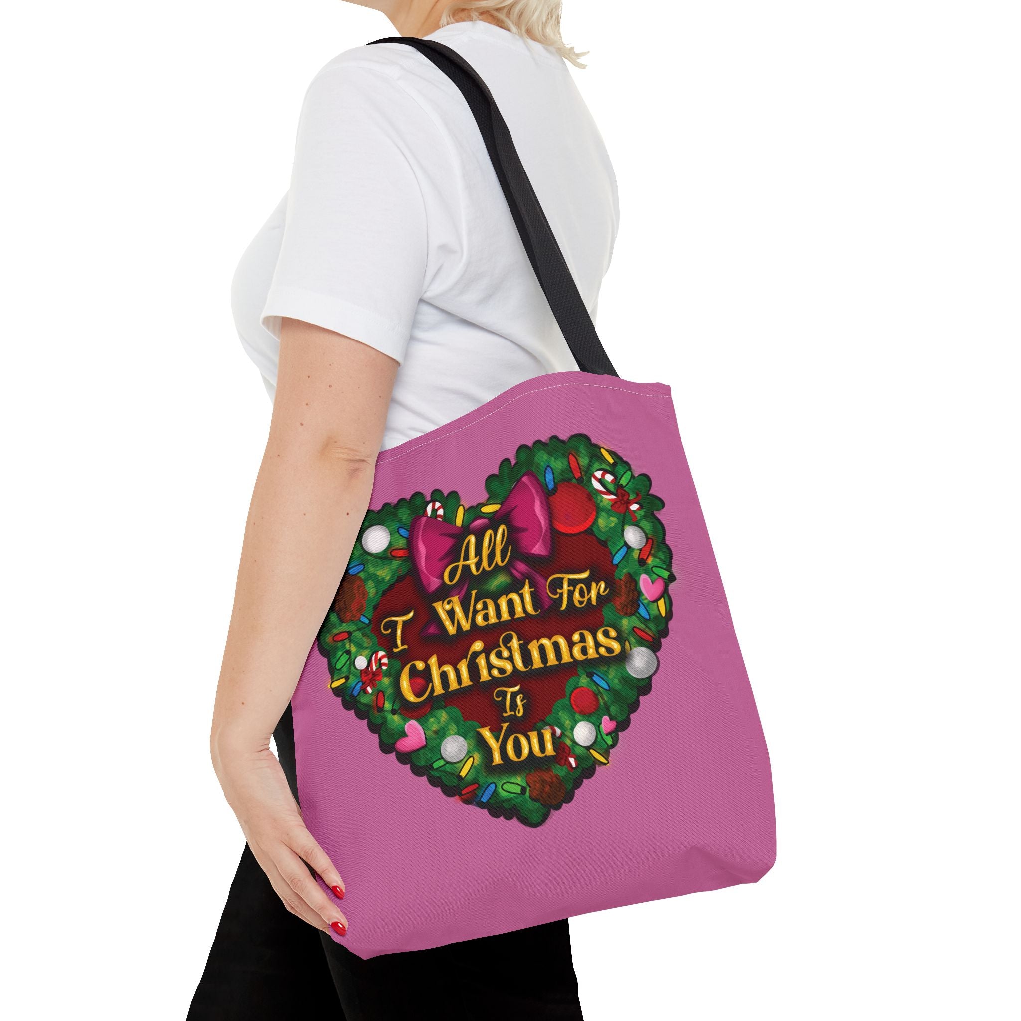 Christmas Heart Wreath Tote Bag — "All I Want for Christmas Is You"