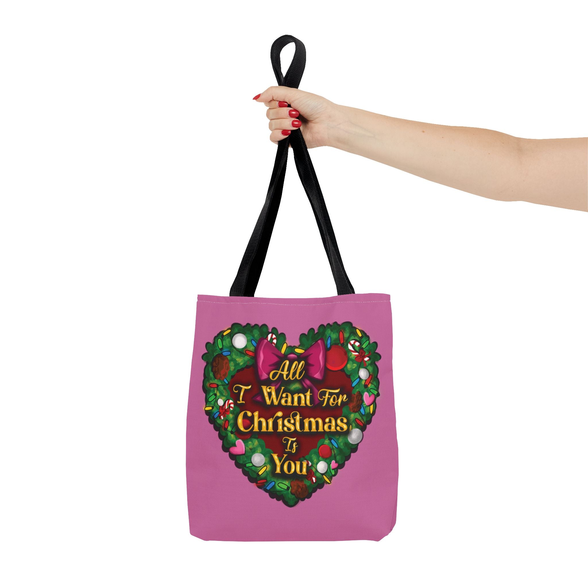 Christmas Heart Wreath Tote Bag — "All I Want for Christmas Is You"