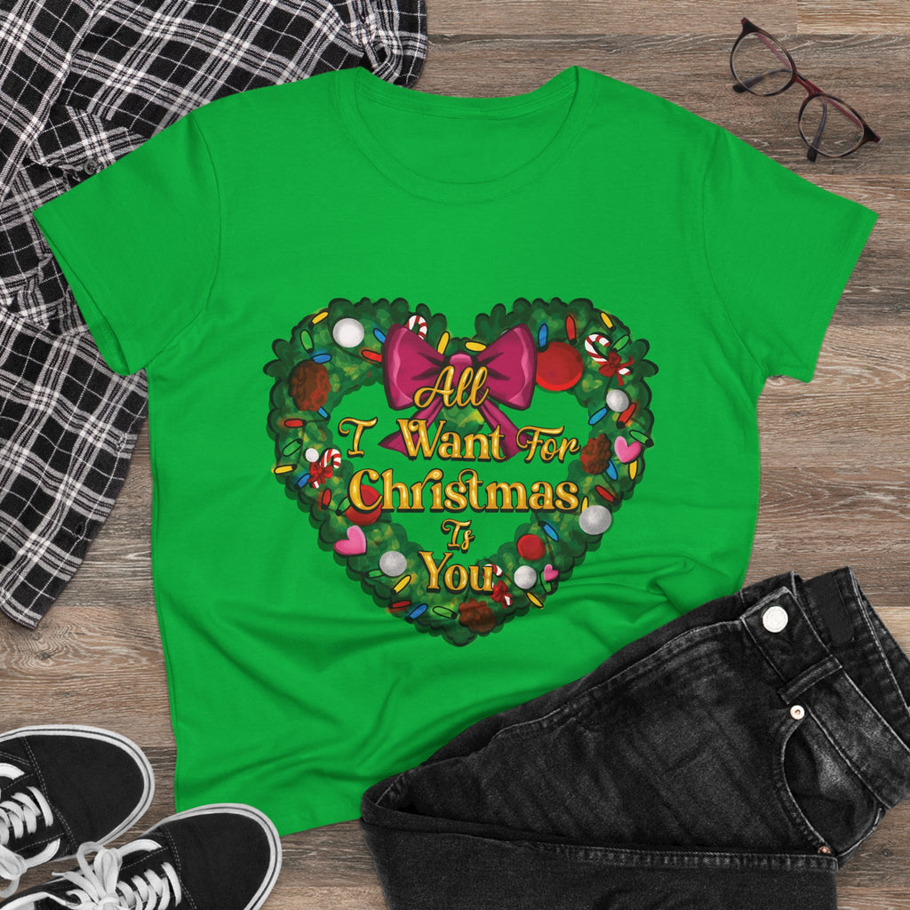 Christmas Heart Tee — “All I Want For Christmas Is You” Holiday Women's Shirt