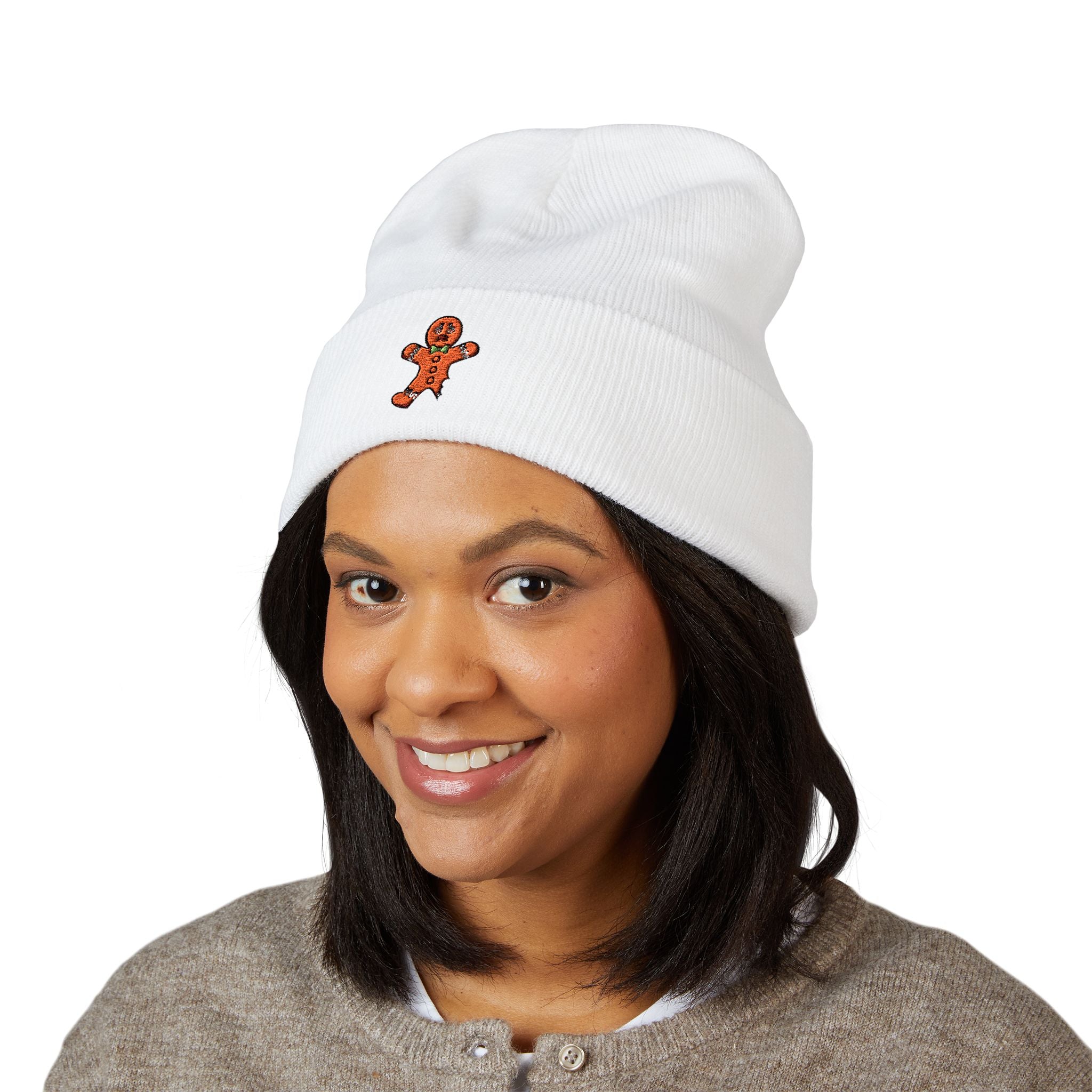 Gingerbread Embroidered Cuffed Beanie