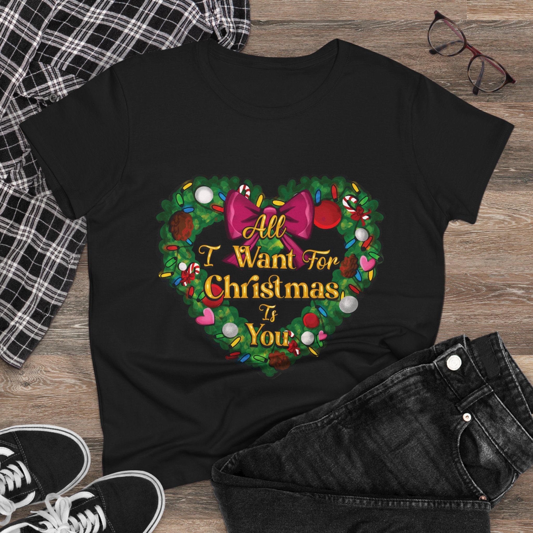 Christmas Heart Tee — “All I Want For Christmas Is You” Holiday Women's Shirt