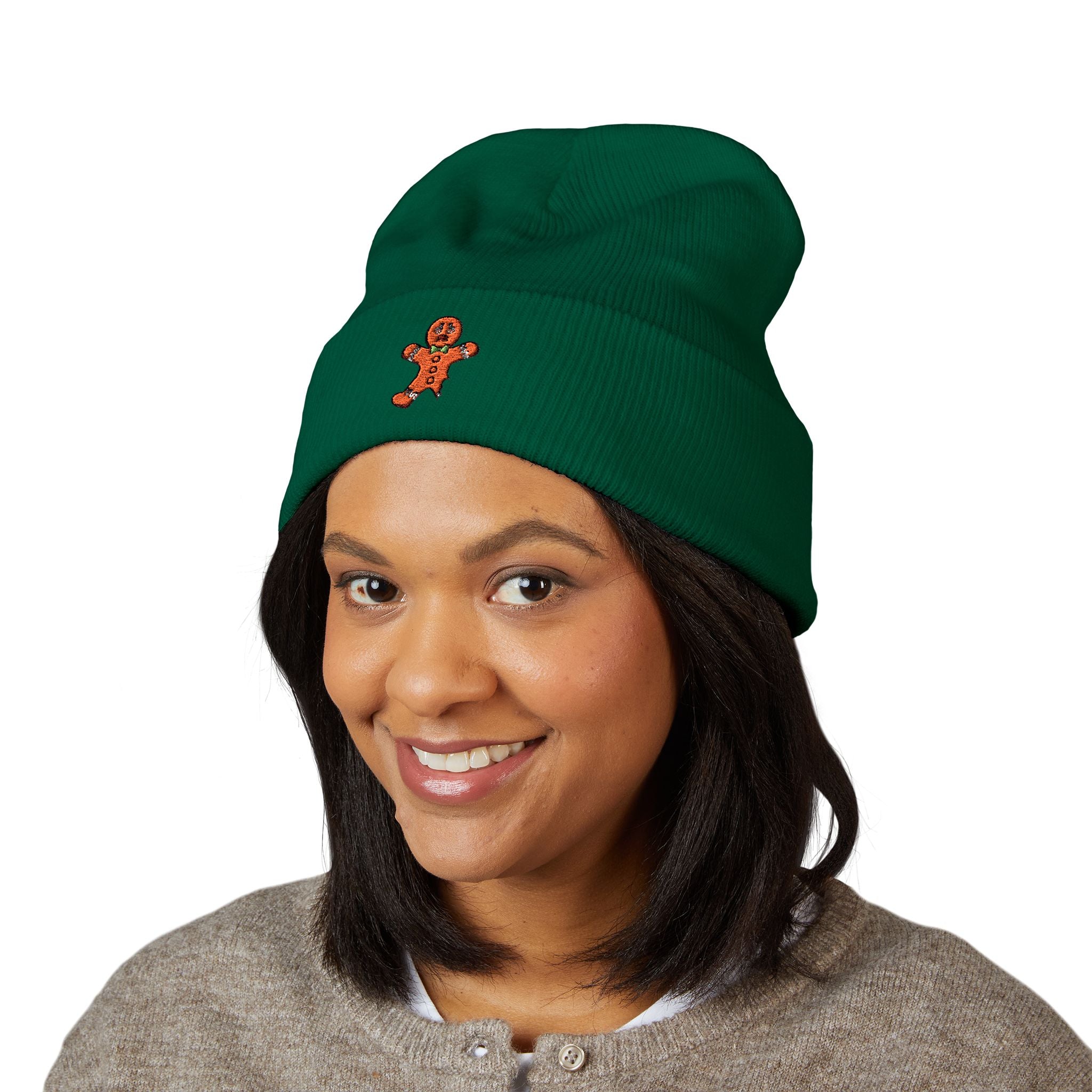 Gingerbread Embroidered Cuffed Beanie