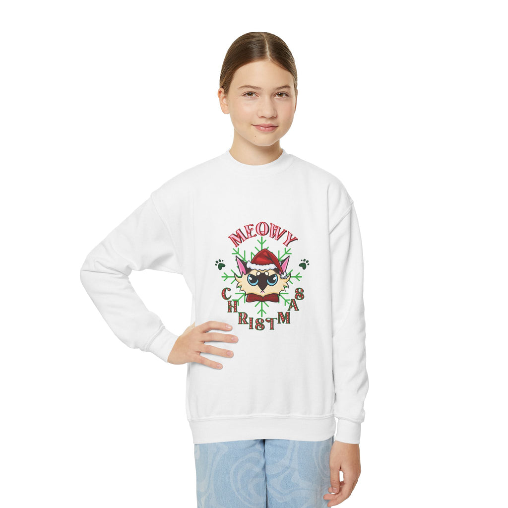 Youth Christmas Sweatshirt — "Meowy Christmas"