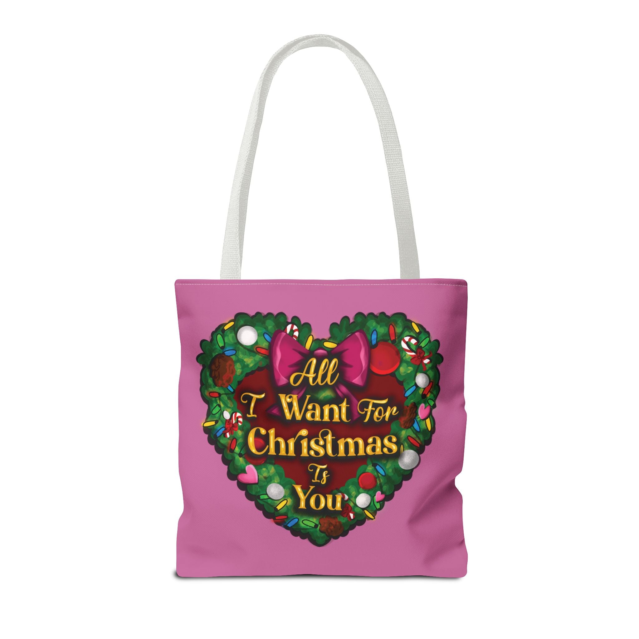 Christmas Heart Wreath Tote Bag — "All I Want for Christmas Is You"