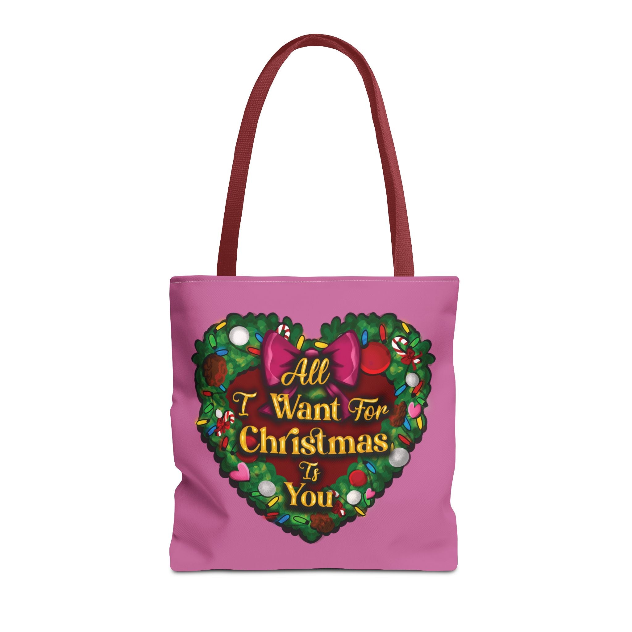Christmas Heart Wreath Tote Bag — "All I Want for Christmas Is You"