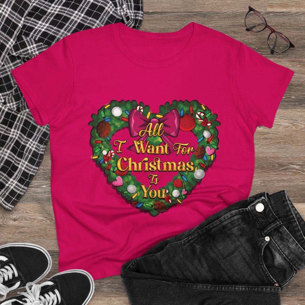Christmas Heart Tee — “All I Want For Christmas Is You” Holiday Women's Shirt