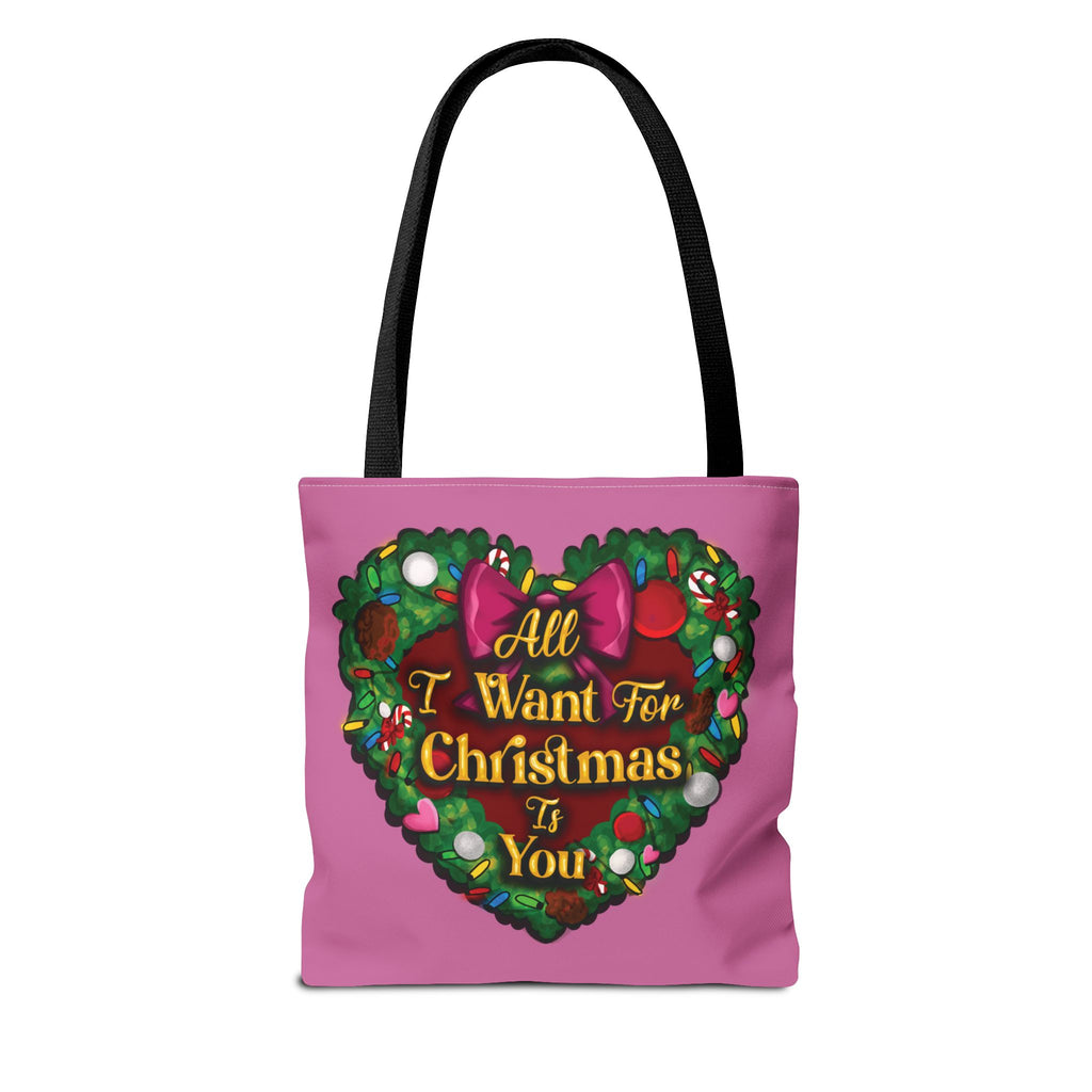 Christmas Heart Wreath Tote Bag — "All I Want for Christmas Is You"