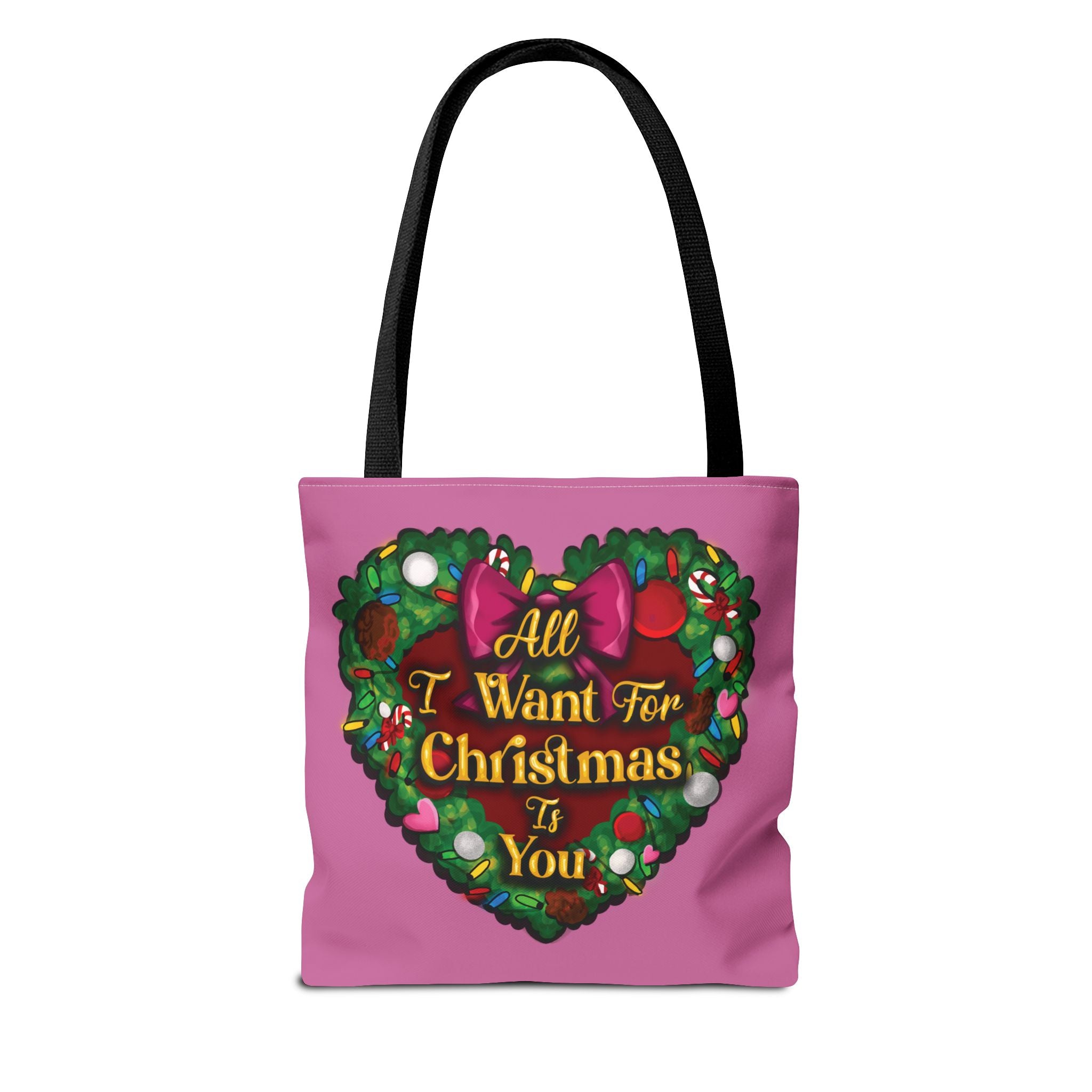 Christmas Heart Wreath Tote Bag — "All I Want for Christmas Is You"