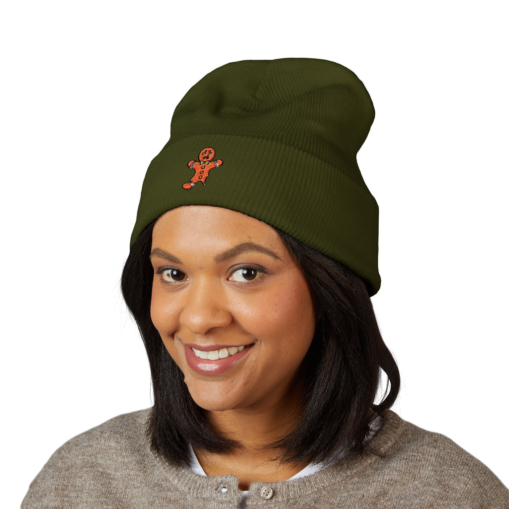 Gingerbread Embroidered Cuffed Beanie