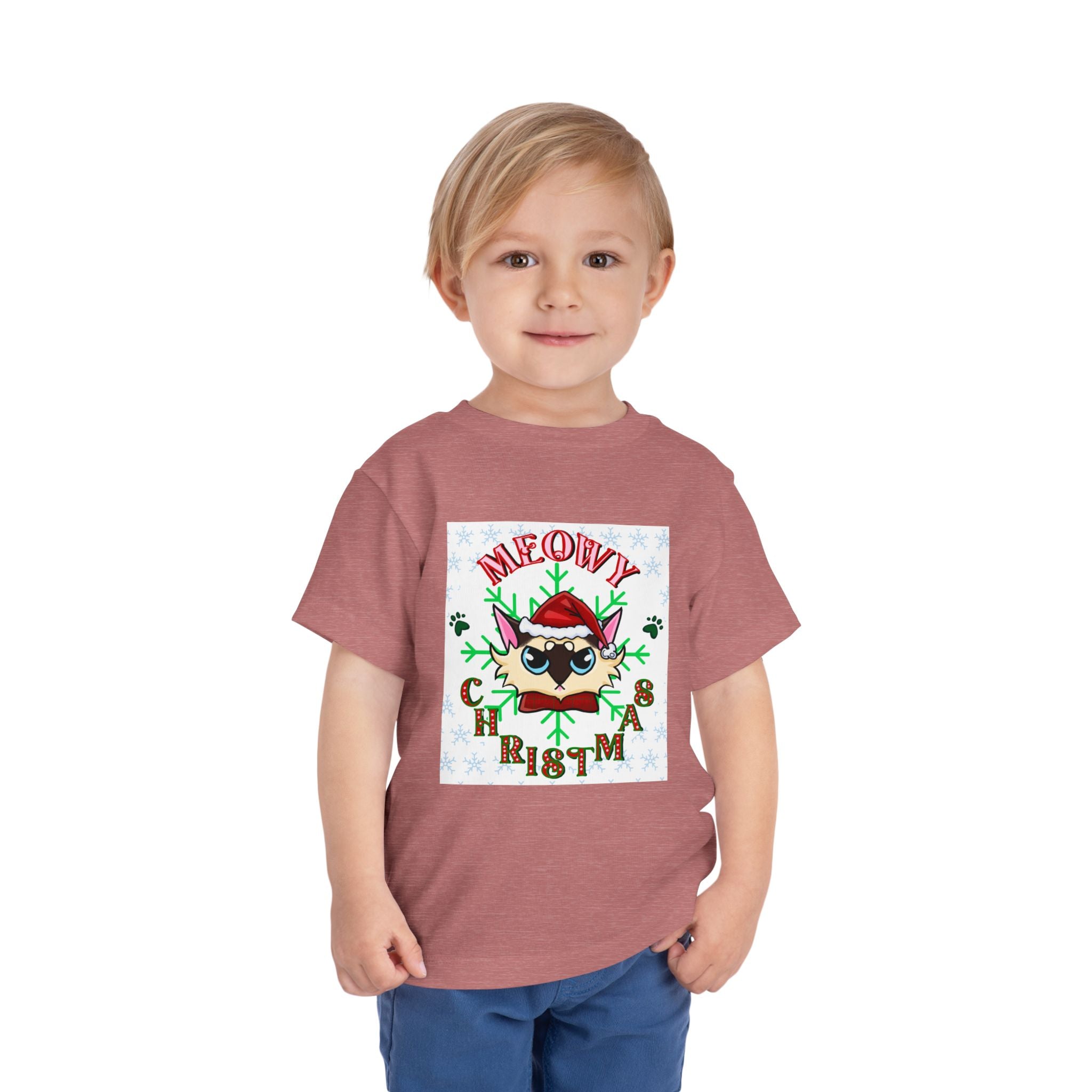 Meowy Christmas Toddler Tee — Cute Santa Cat Holiday Shirt