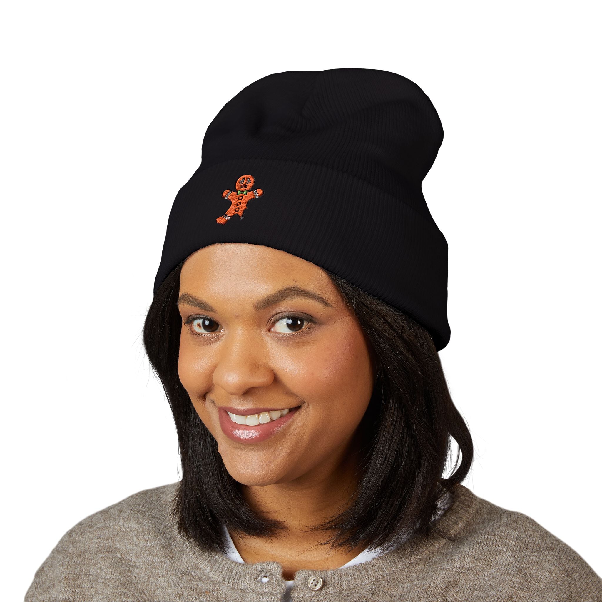 Gingerbread Embroidered Cuffed Beanie