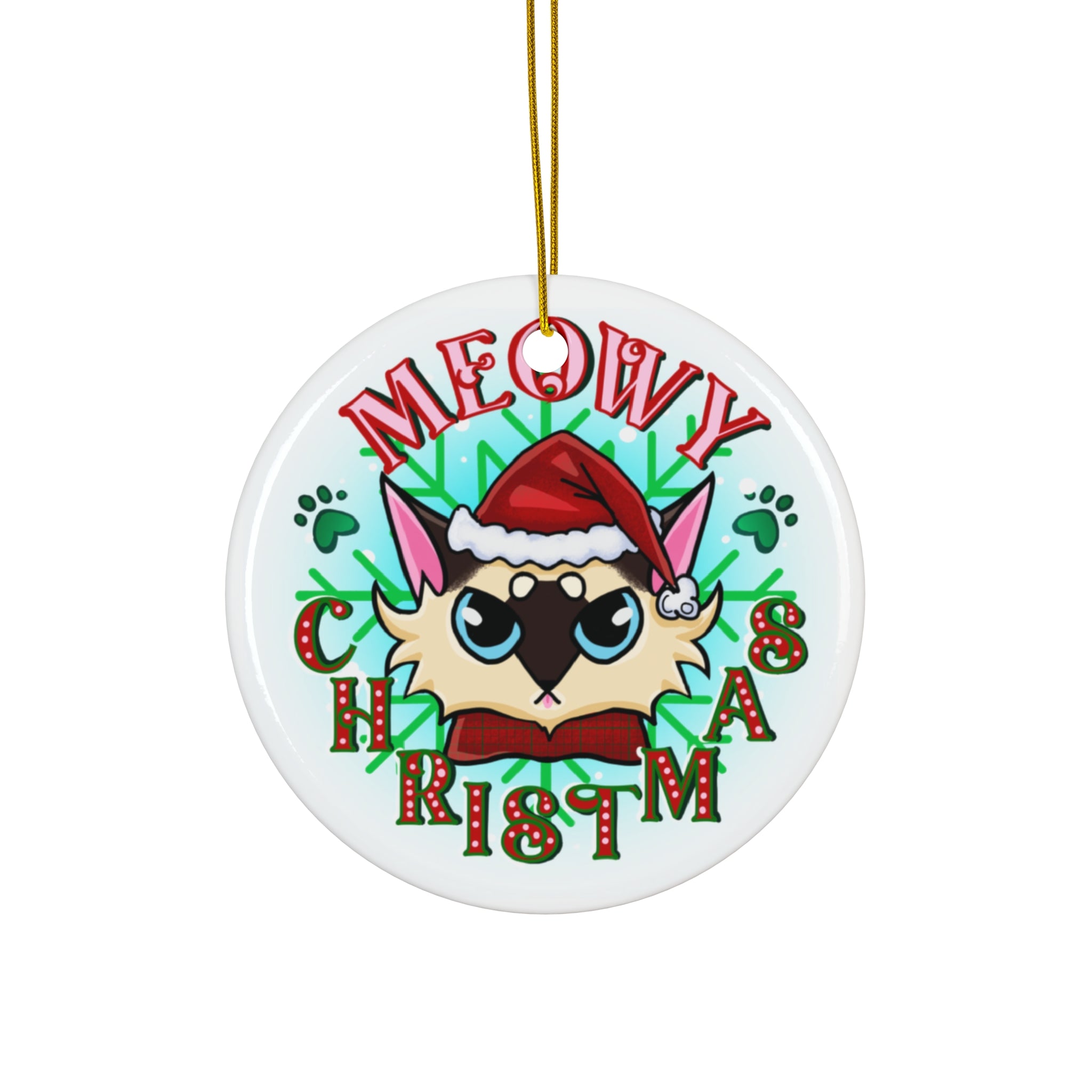Cute Christmas Cat Ceramic Ornament — Meowy Christmas