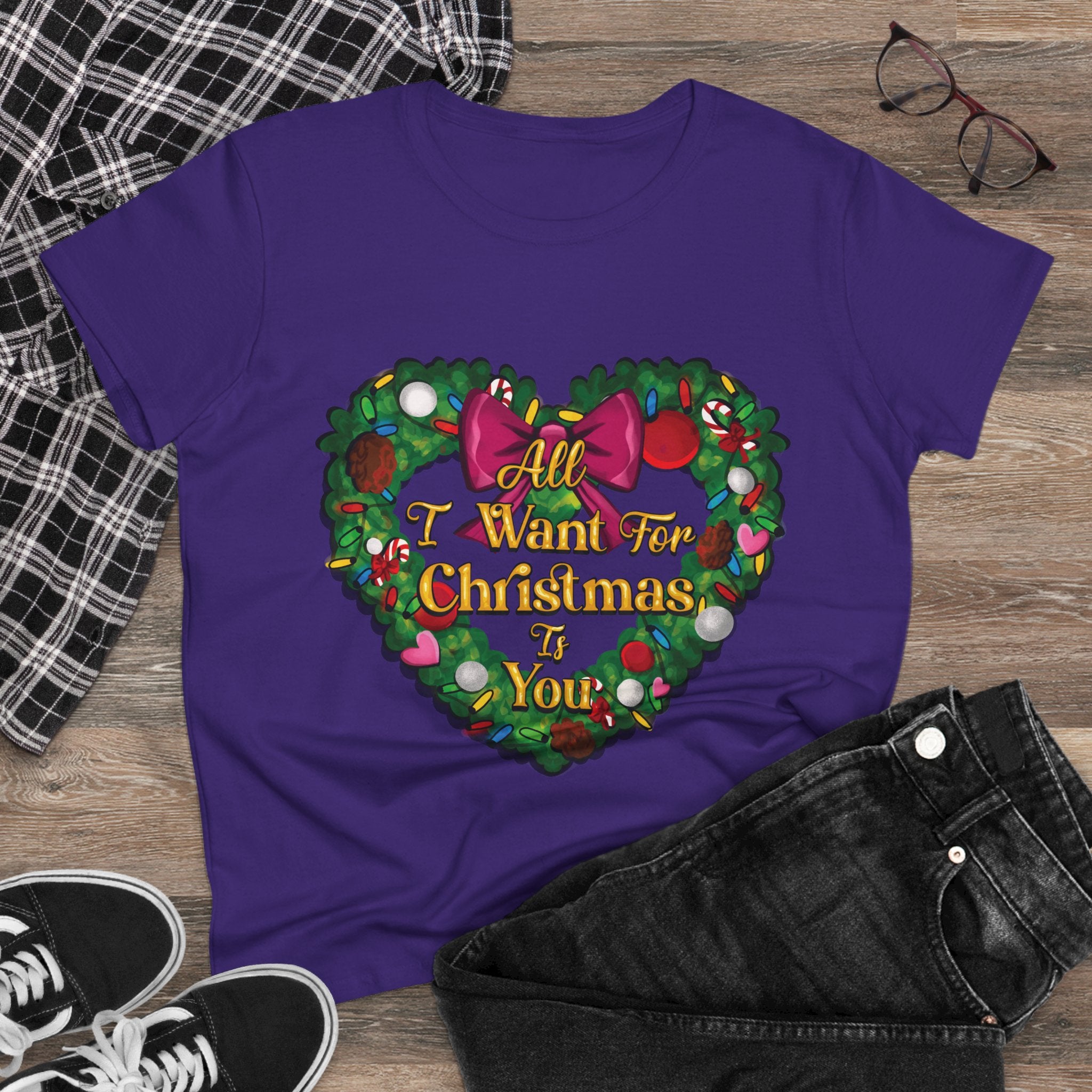 Christmas Heart Tee — “All I Want For Christmas Is You” Holiday Women's Shirt