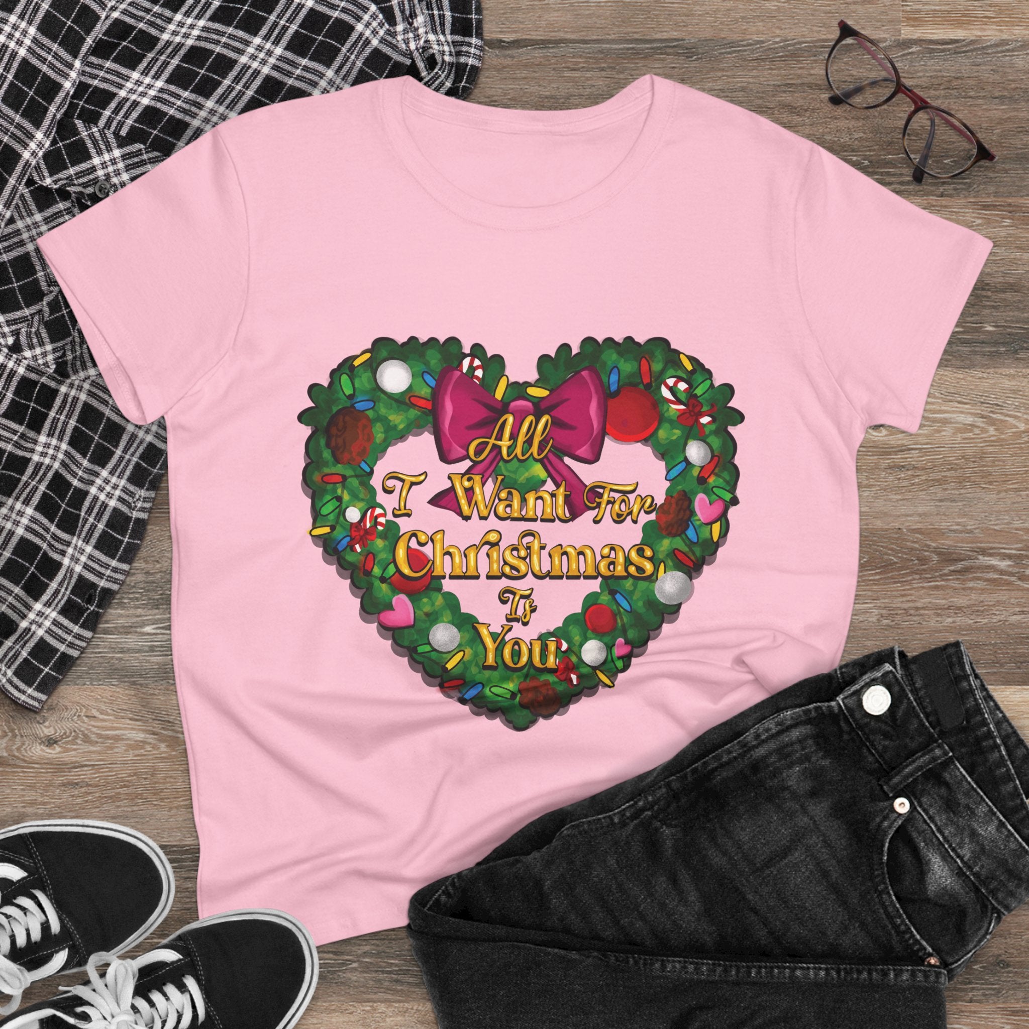 Christmas Heart Tee — “All I Want For Christmas Is You” Holiday Women's Shirt