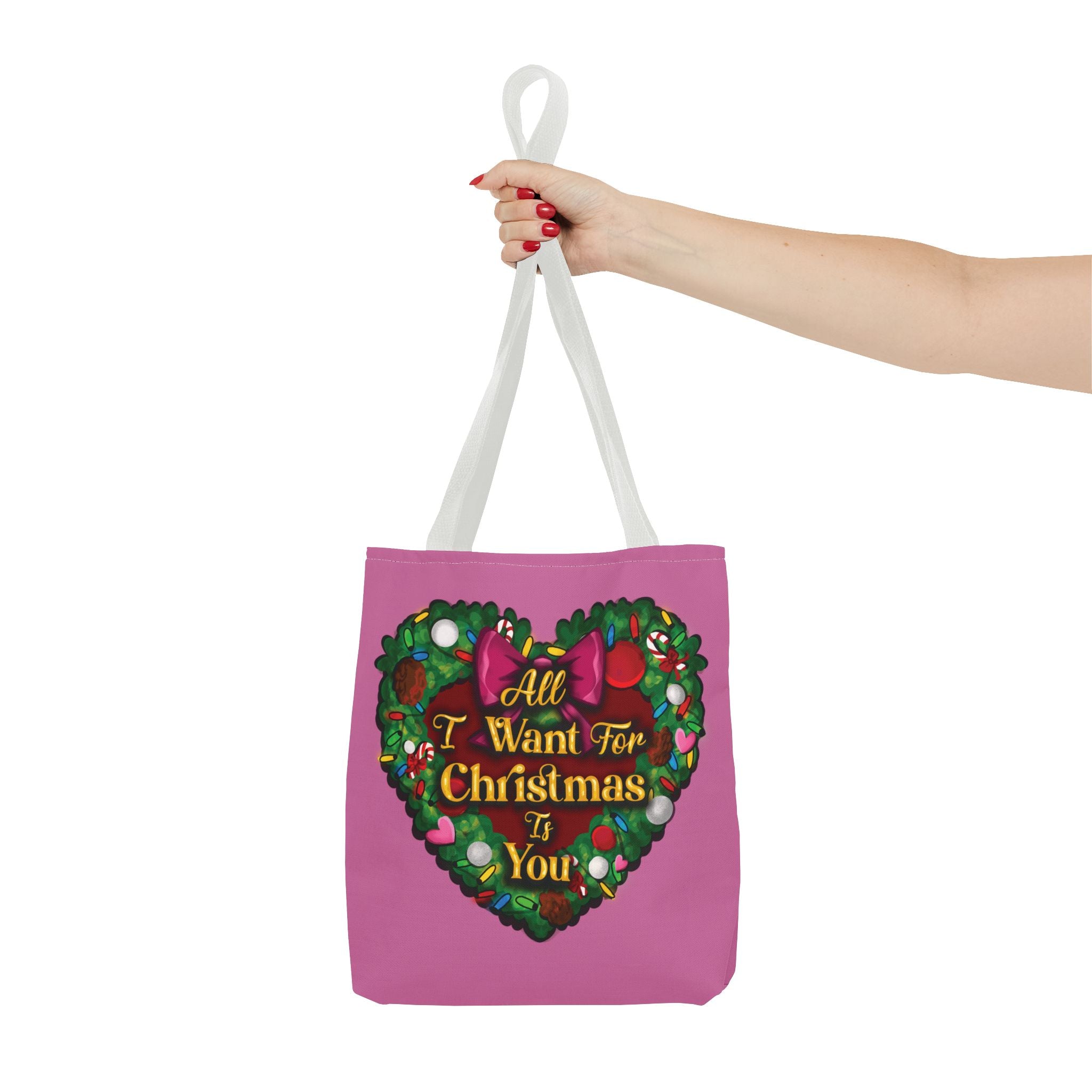 Christmas Heart Wreath Tote Bag — "All I Want for Christmas Is You"