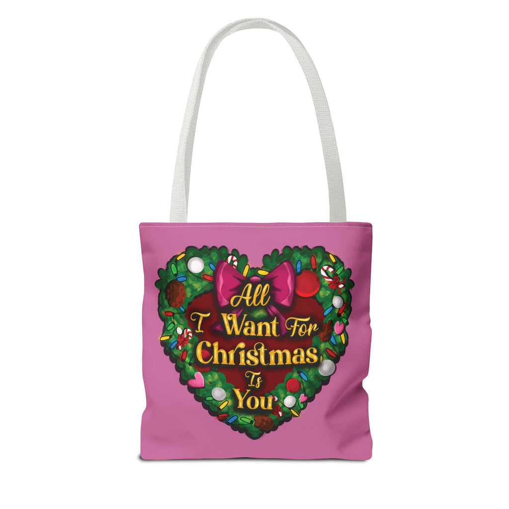 Christmas Heart Wreath Tote Bag — "All I Want for Christmas Is You"