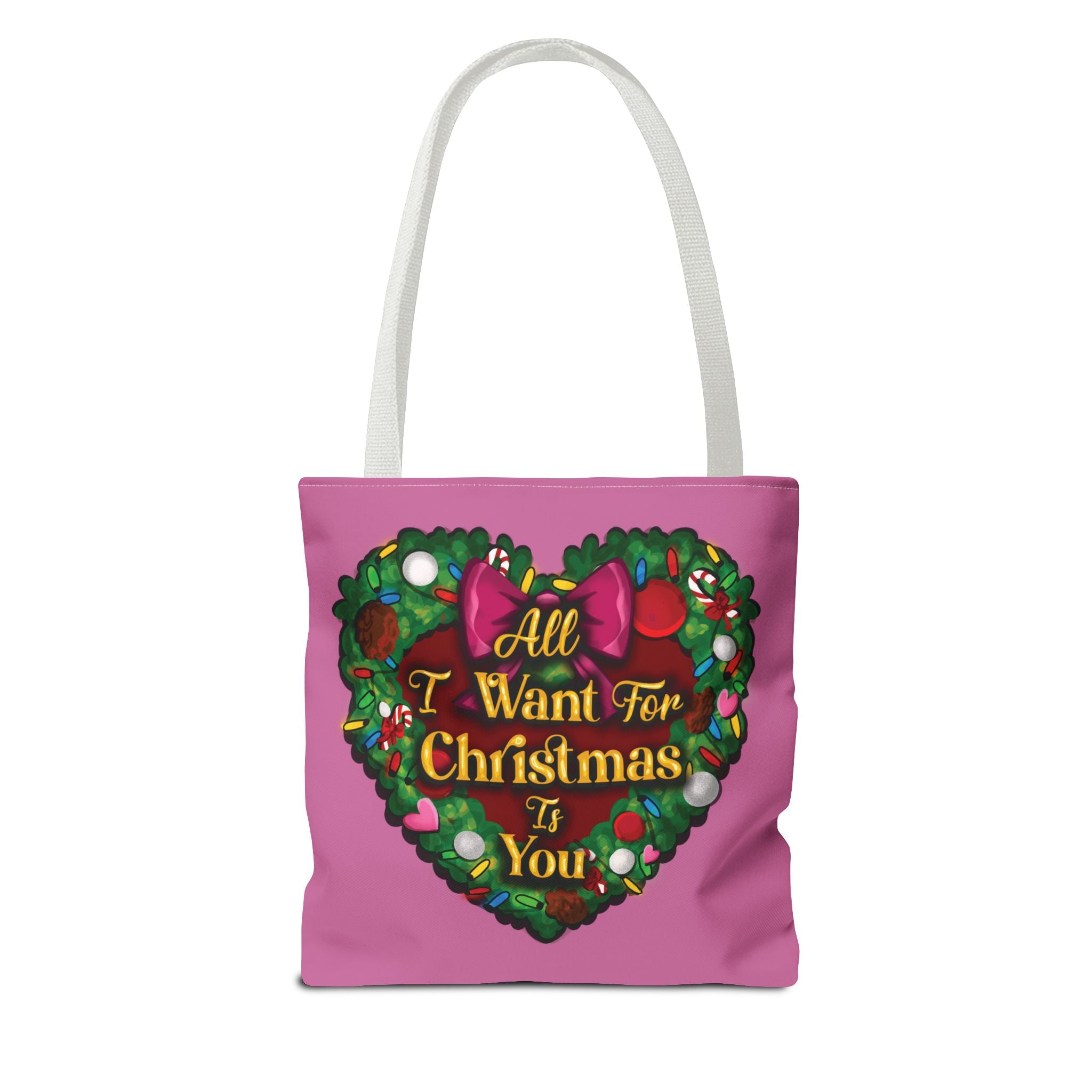 Christmas Heart Wreath Tote Bag — "All I Want for Christmas Is You"