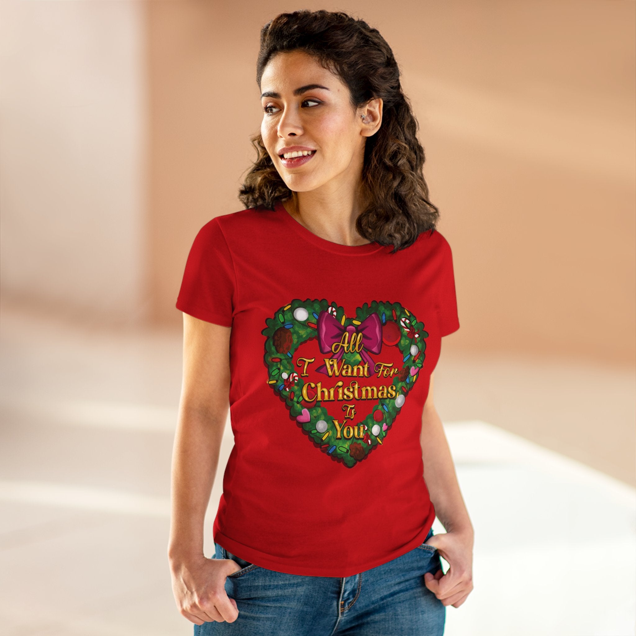 Christmas Heart Tee — “All I Want For Christmas Is You” Holiday Women's Shirt