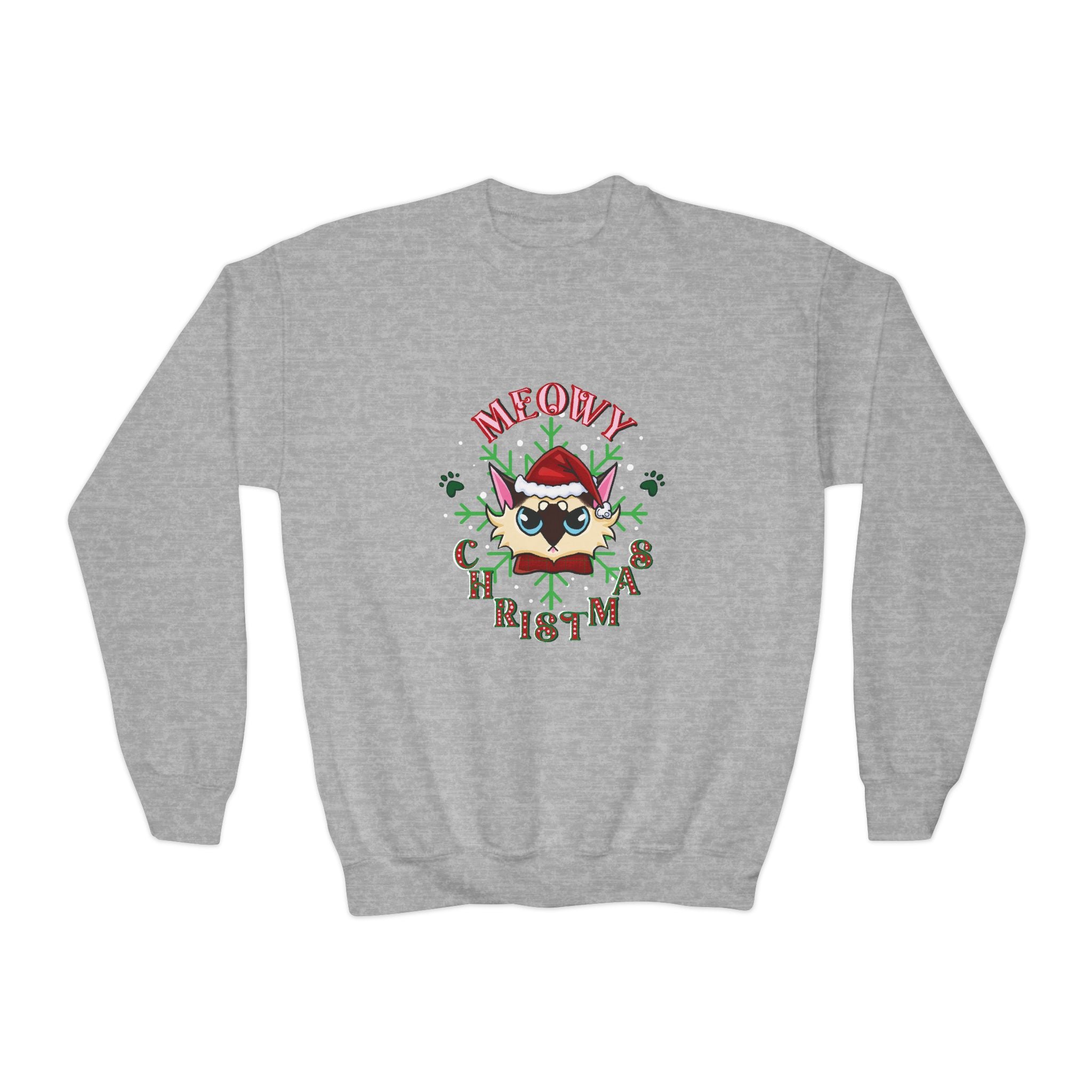 Youth Christmas Sweatshirt — "Meowy Christmas"