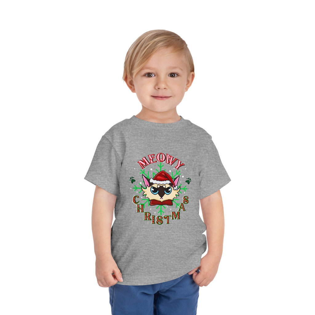 Meowy Christmas Toddler Tee — Cute Santa Cat Holiday Shirt