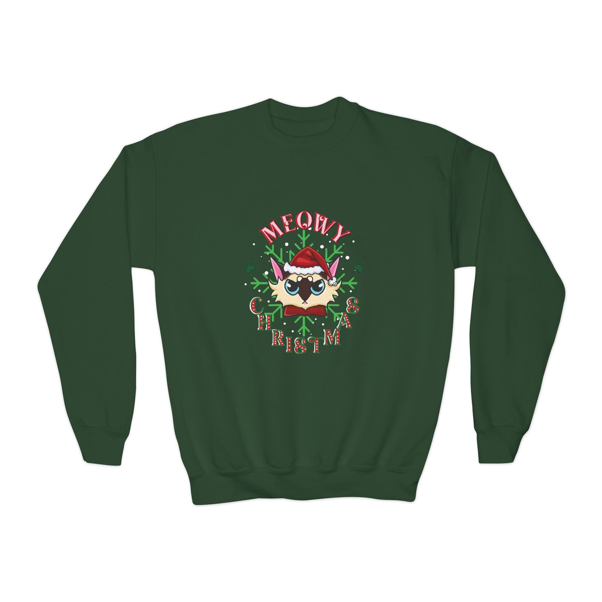 Youth Christmas Sweatshirt — "Meowy Christmas"