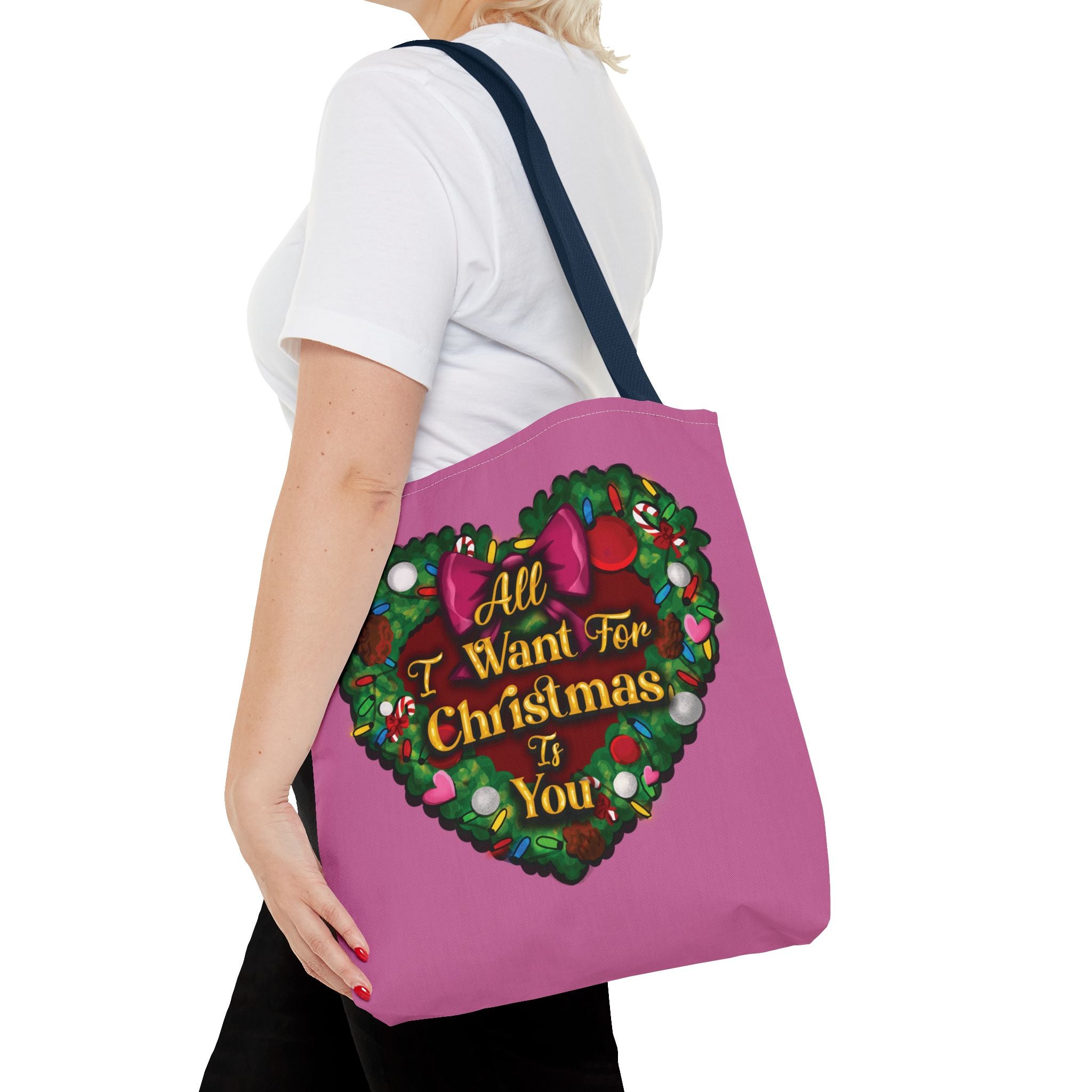 Christmas Heart Wreath Tote Bag — "All I Want for Christmas Is You"