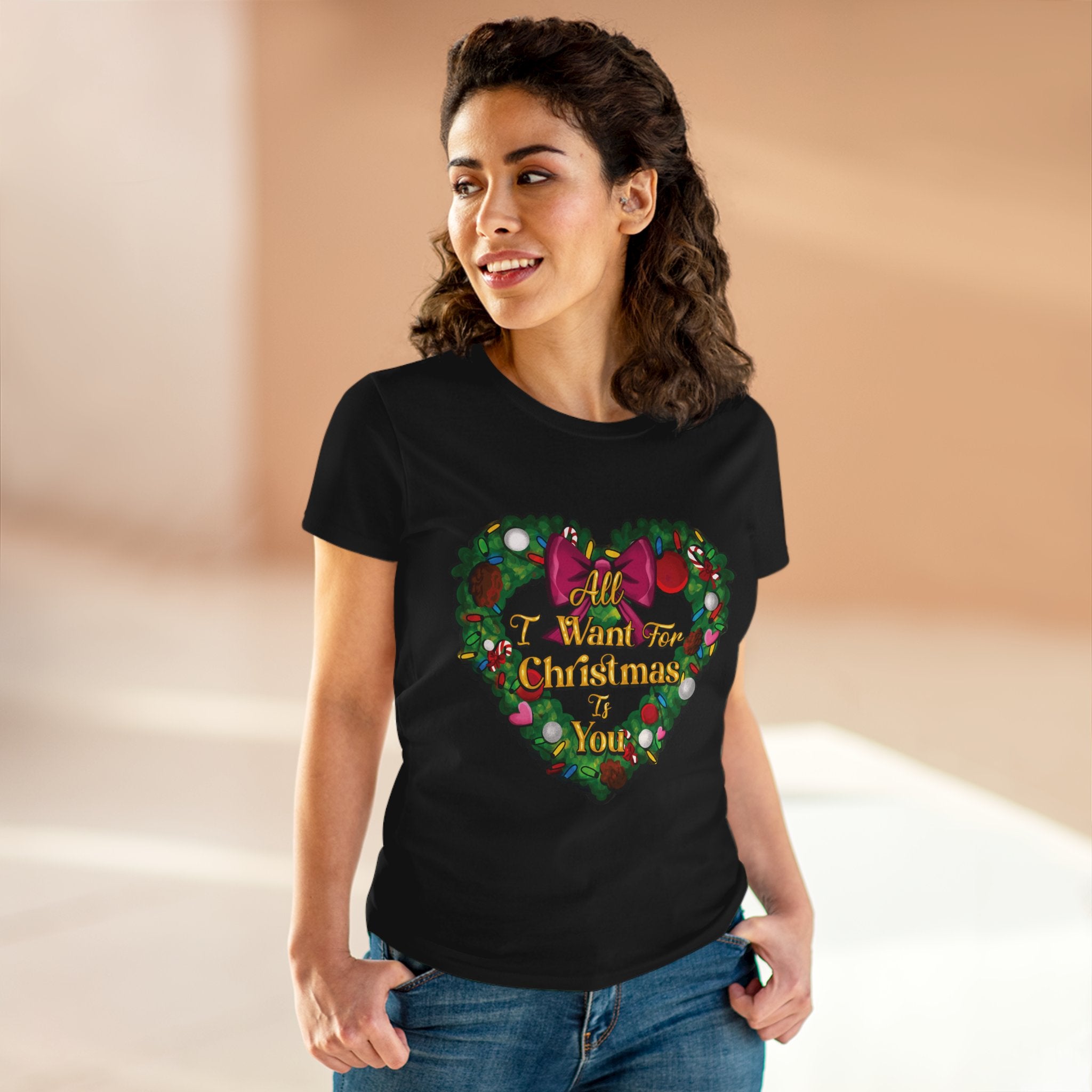 Christmas Heart Tee — “All I Want For Christmas Is You” Holiday Women's Shirt