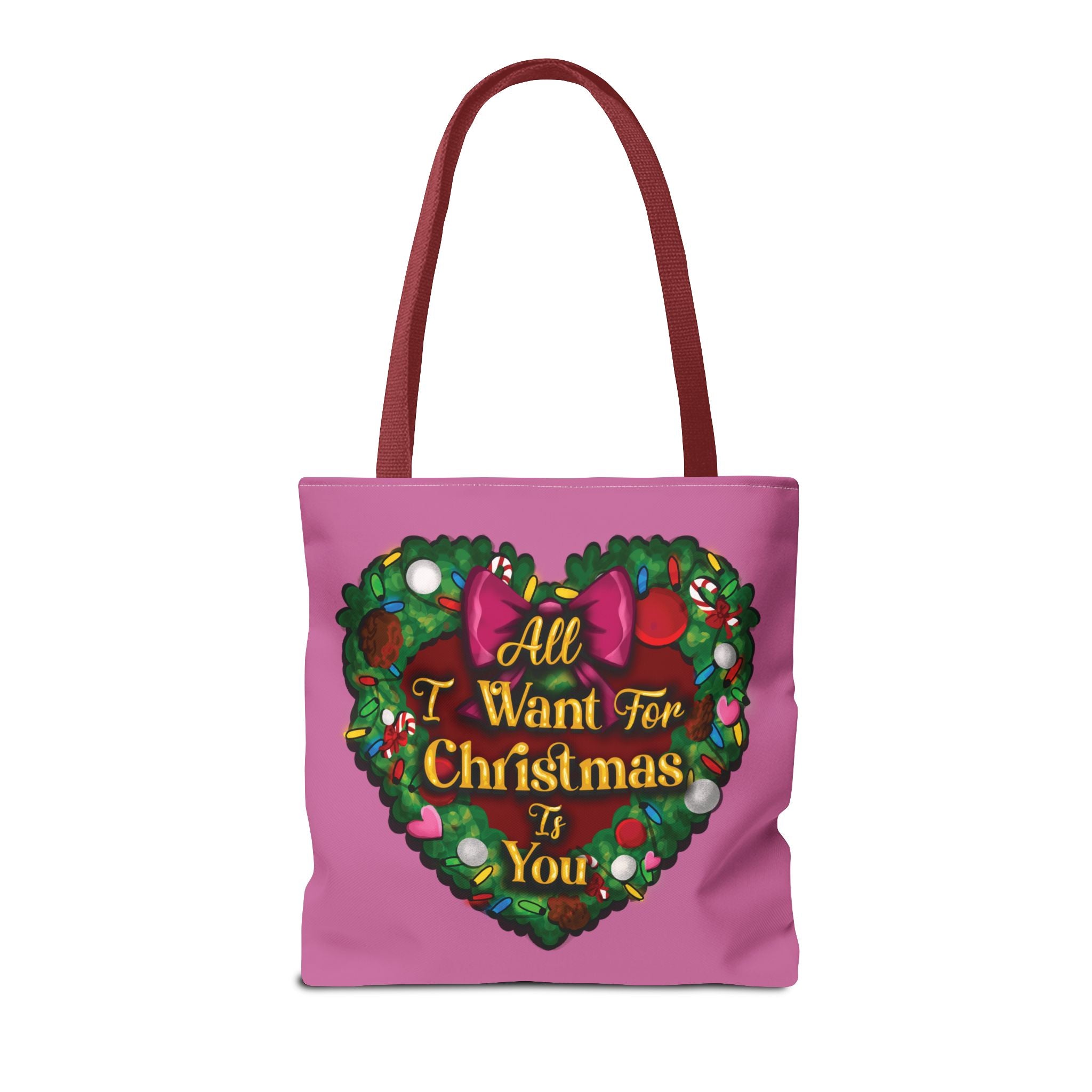 Christmas Heart Wreath Tote Bag — "All I Want for Christmas Is You"