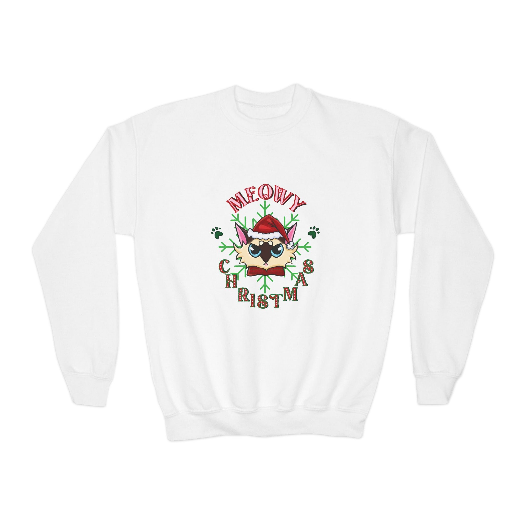Youth Christmas Sweatshirt — "Meowy Christmas"