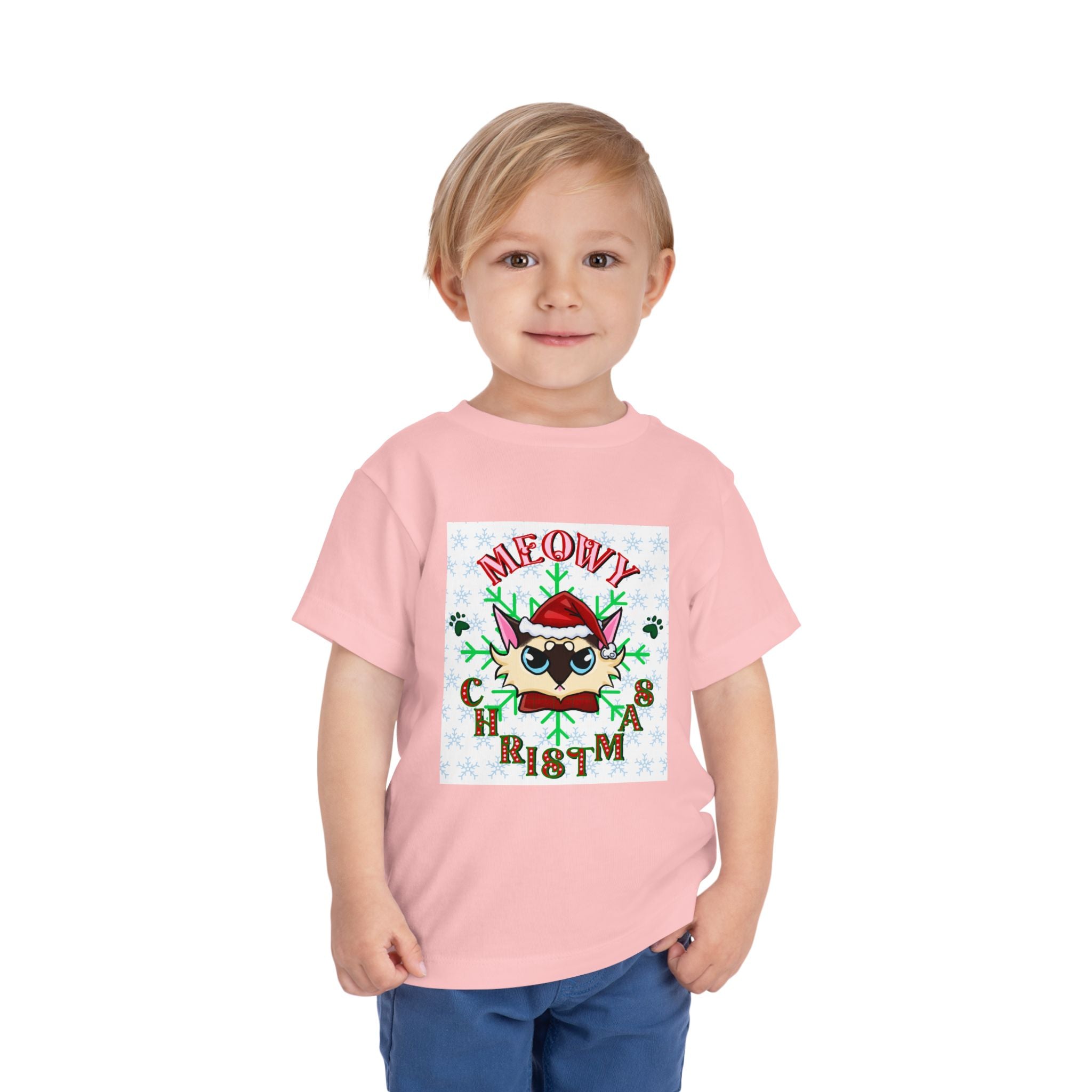 Meowy Christmas Toddler Tee — Cute Santa Cat Holiday Shirt