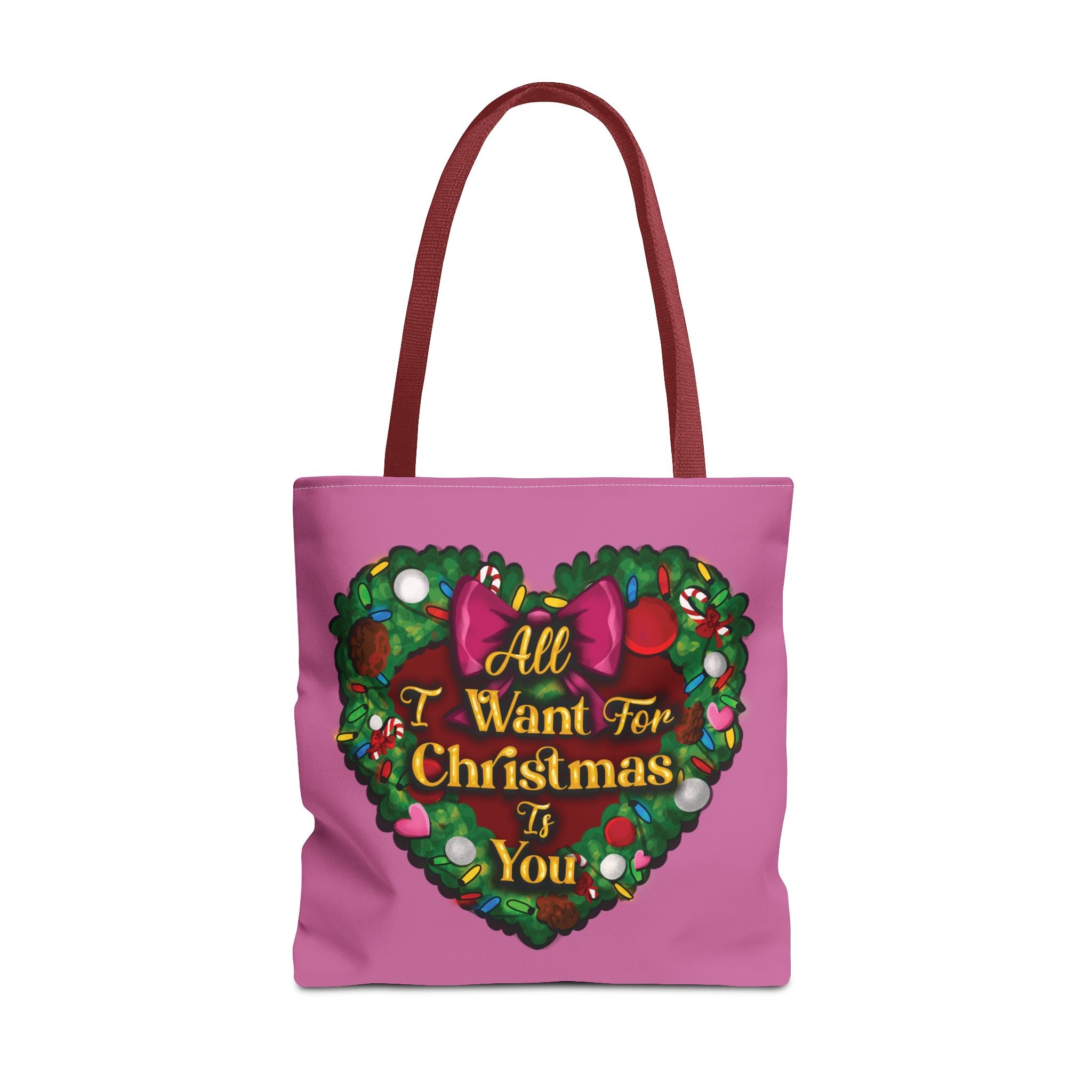 Christmas Heart Wreath Tote Bag — "All I Want for Christmas Is You"