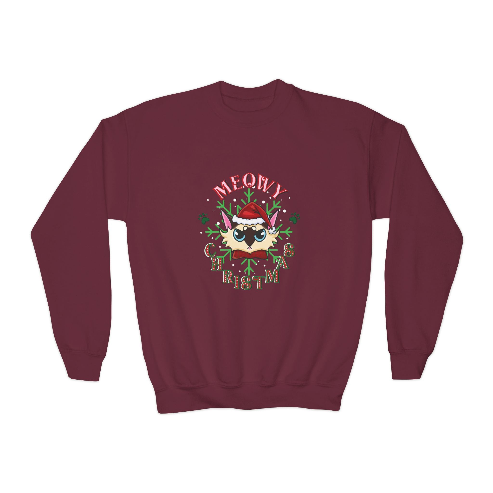 Youth Christmas Sweatshirt — "Meowy Christmas"