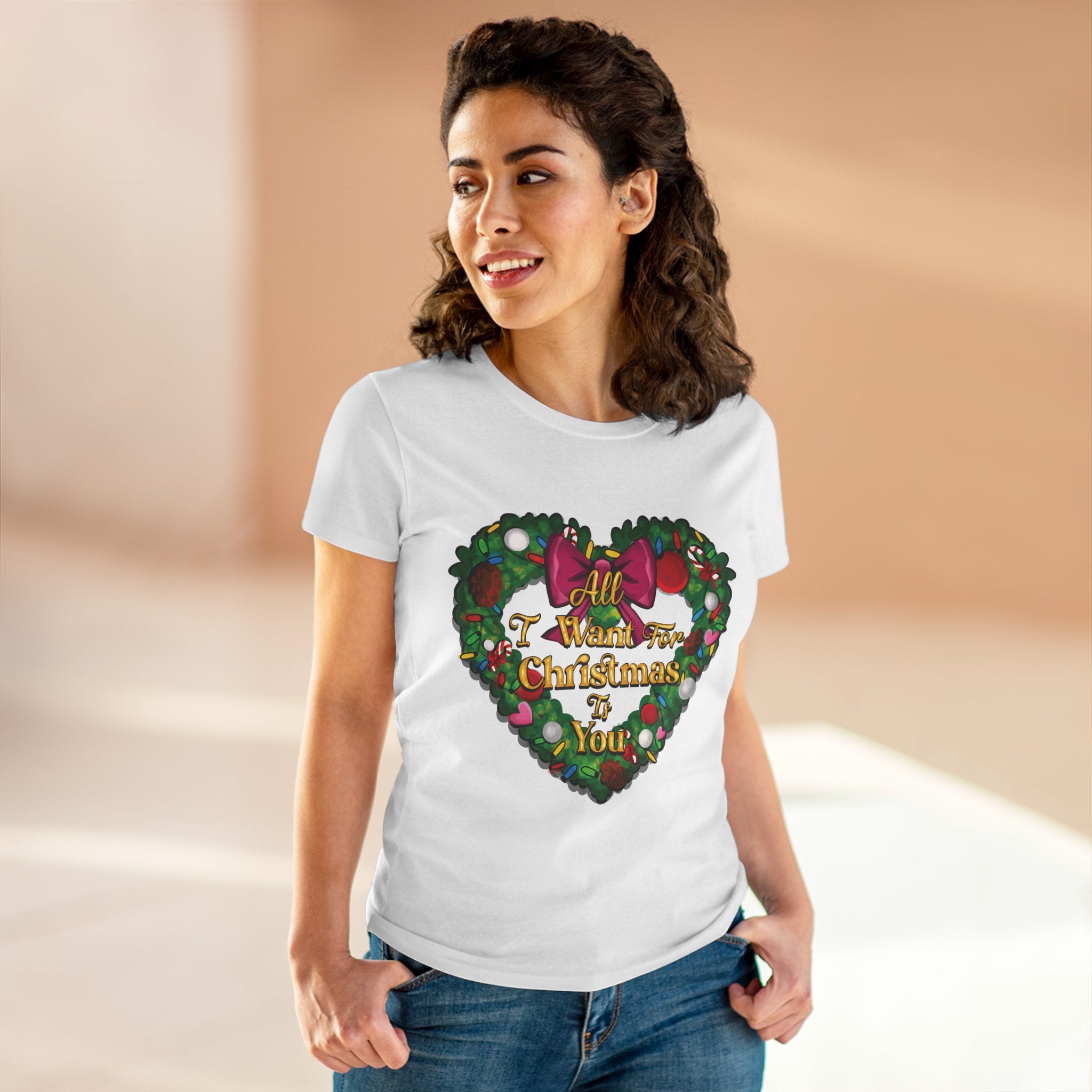 Christmas Heart Tee — “All I Want For Christmas Is You” Holiday Women's Shirt