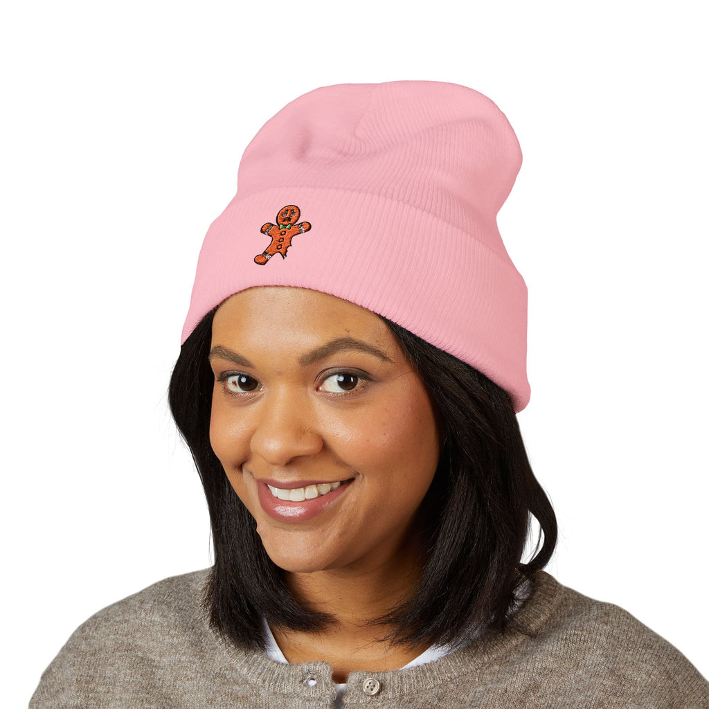 Gingerbread Embroidered Cuffed Beanie