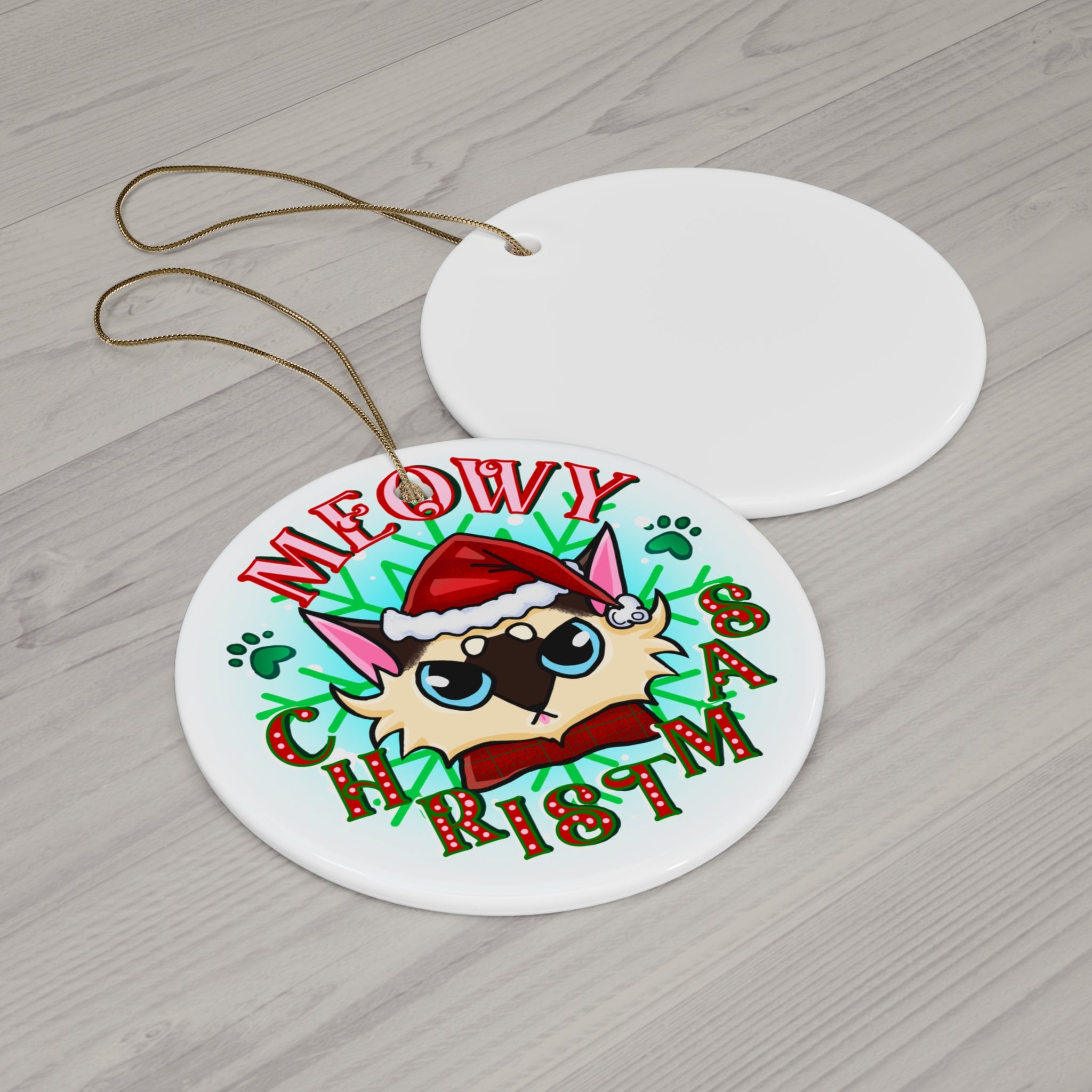 Cute Christmas Cat Ceramic Ornament — Meowy Christmas