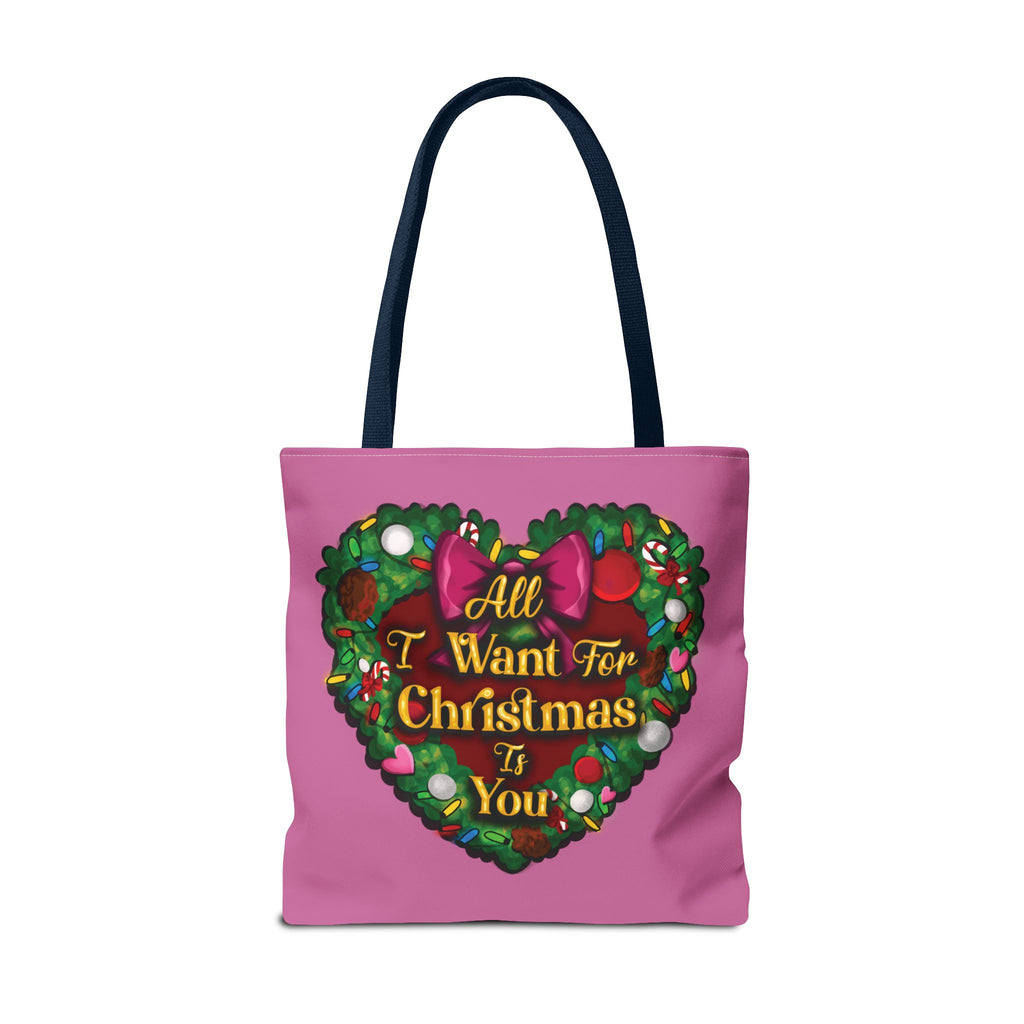 Christmas Heart Wreath Tote Bag — "All I Want for Christmas Is You"
