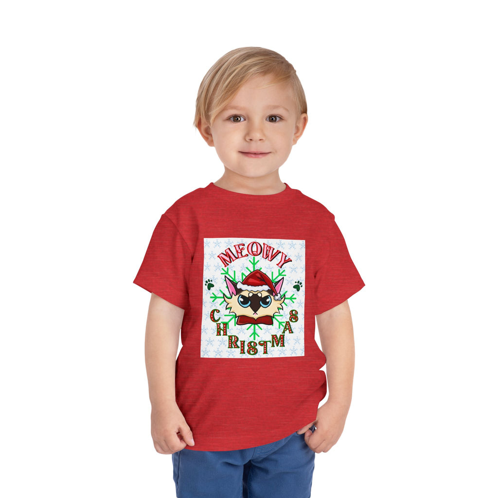 Meowy Christmas Toddler Tee — Cute Santa Cat Holiday Shirt