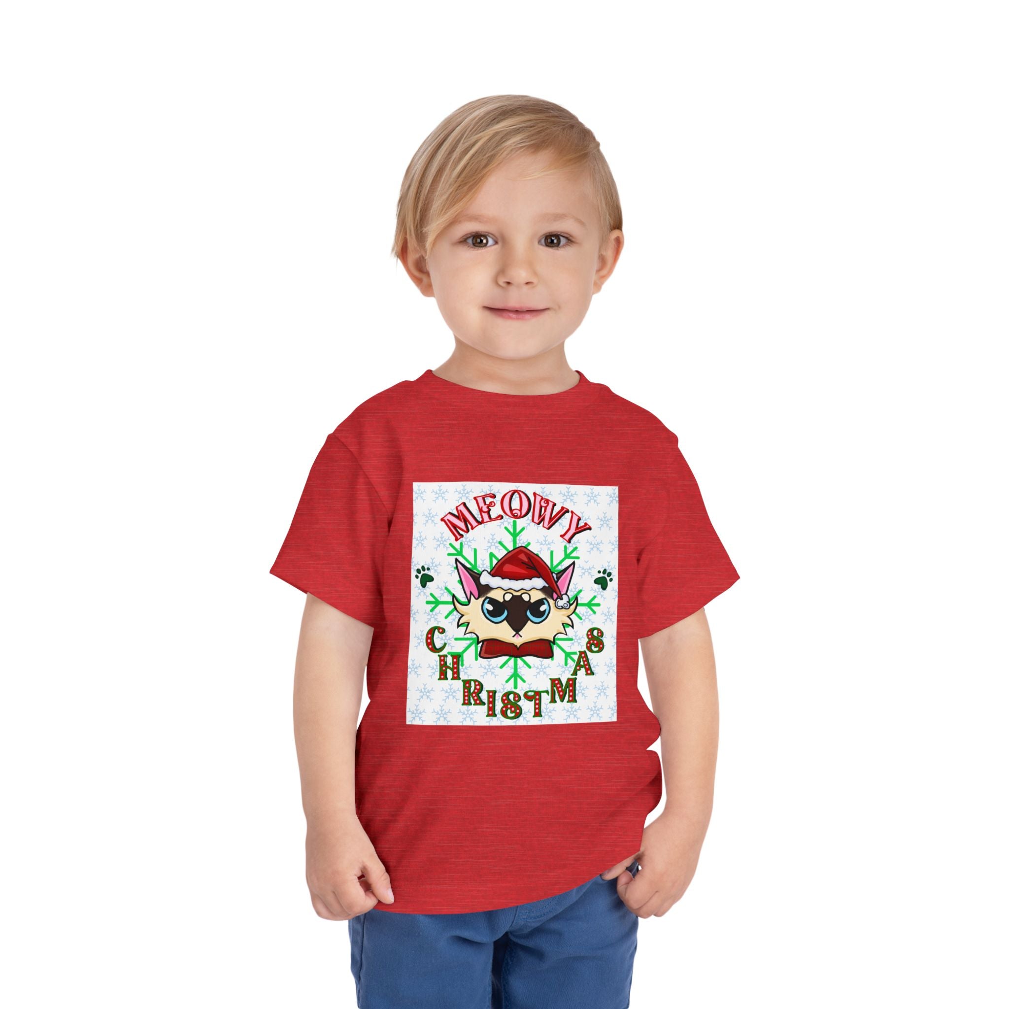 Meowy Christmas Toddler Tee — Cute Santa Cat Holiday Shirt
