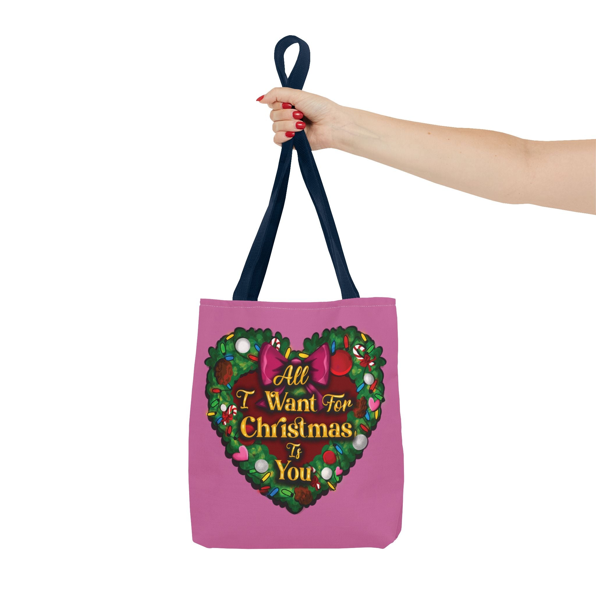 Christmas Heart Wreath Tote Bag — "All I Want for Christmas Is You"