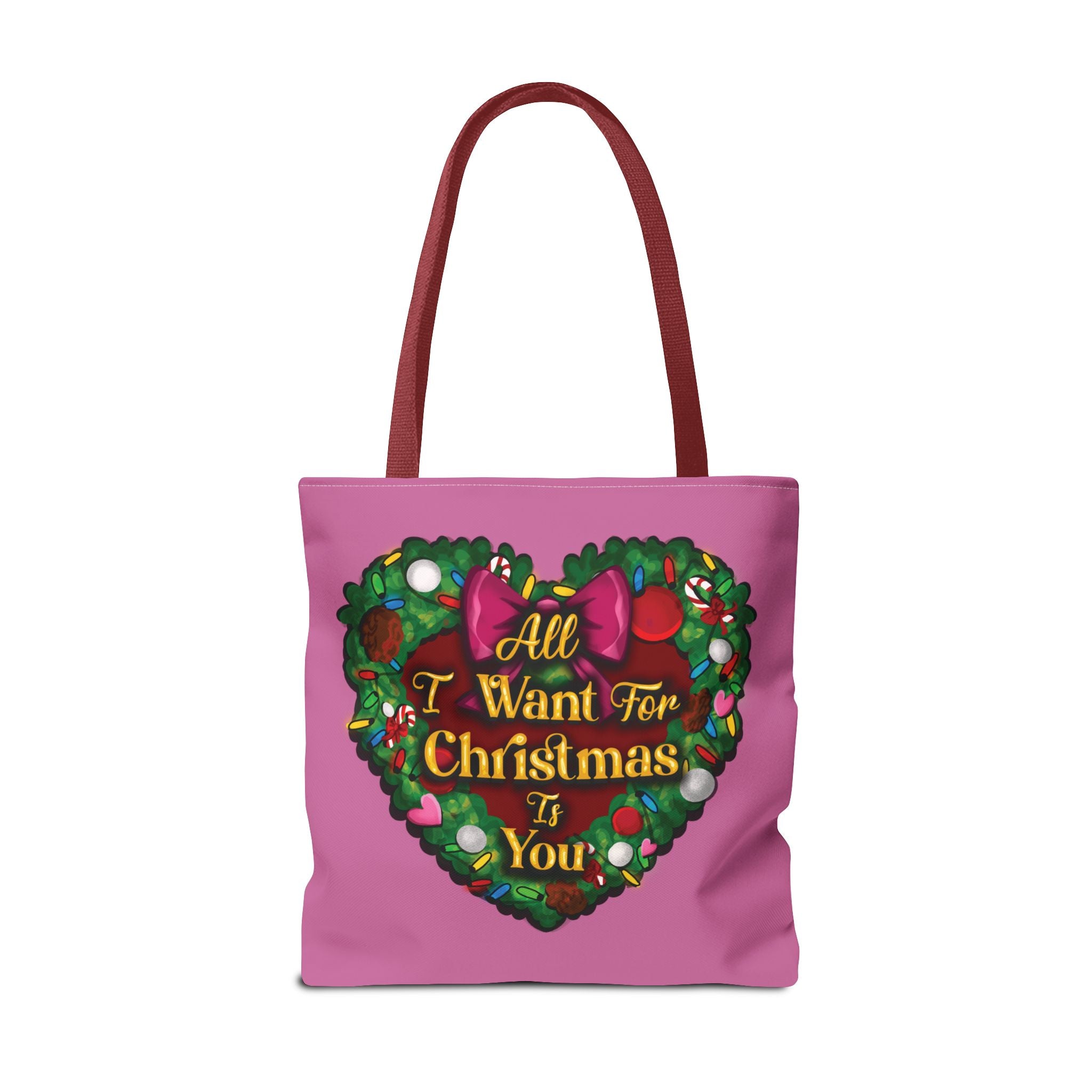 Christmas Heart Wreath Tote Bag — "All I Want for Christmas Is You"
