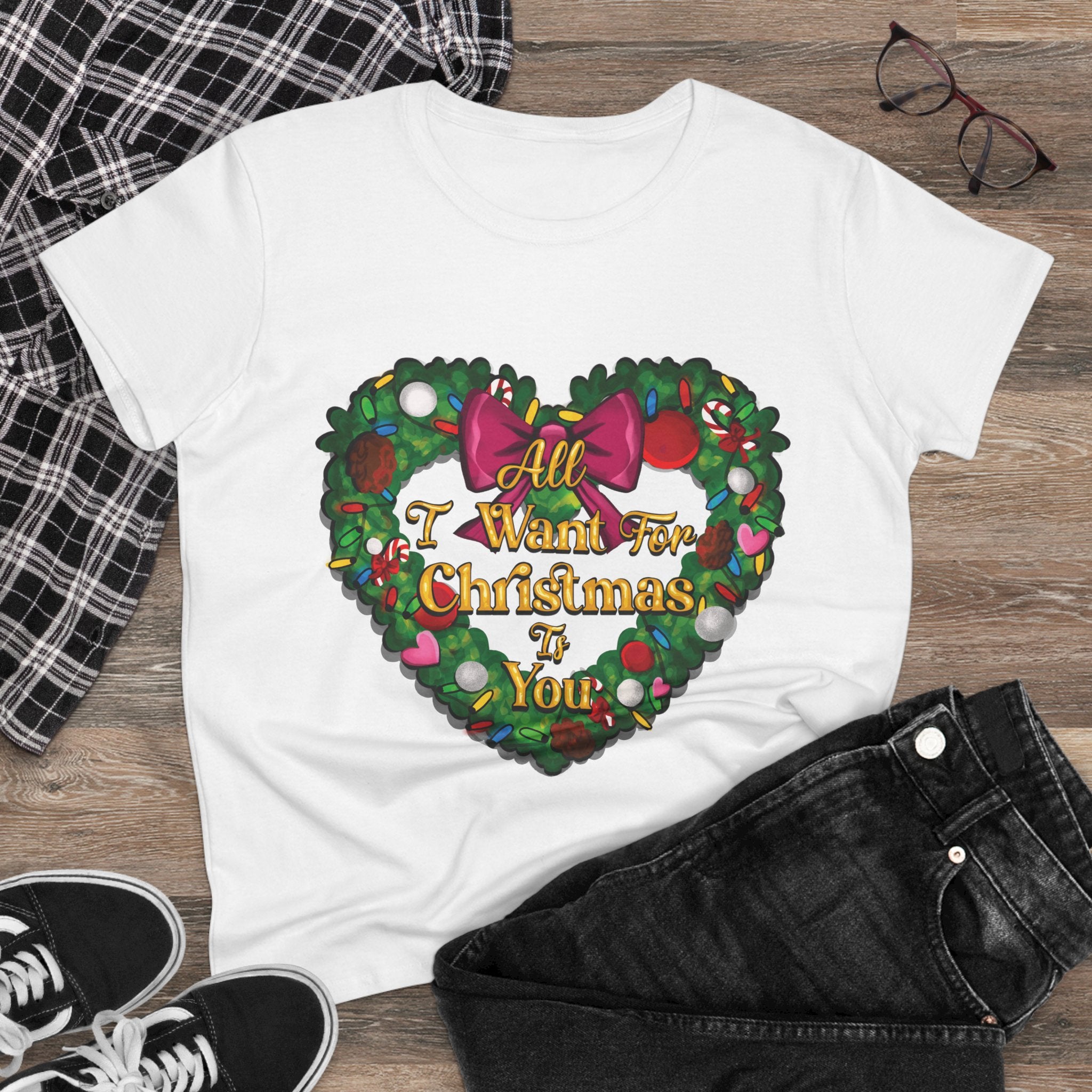 Christmas Heart Tee — “All I Want For Christmas Is You” Holiday Women's Shirt